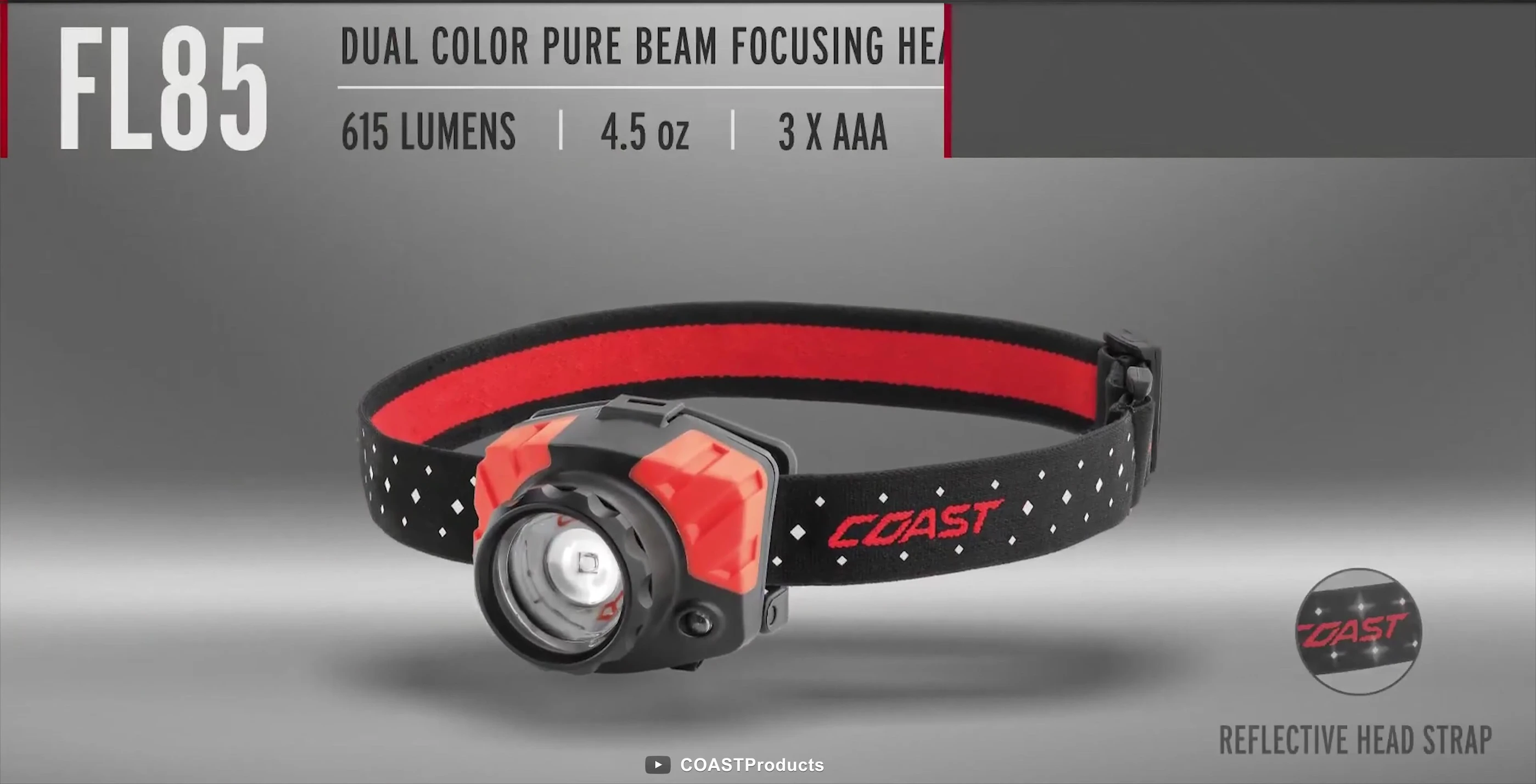 Coast FL85 headlamp demonstrating its beam pattern and brightness.