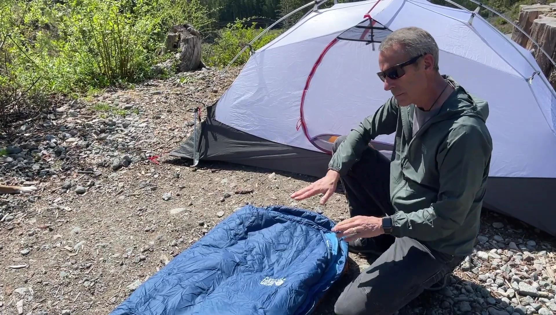 Close-up shot of the sleeping bag's exterior material showcasing the 30D nylon.