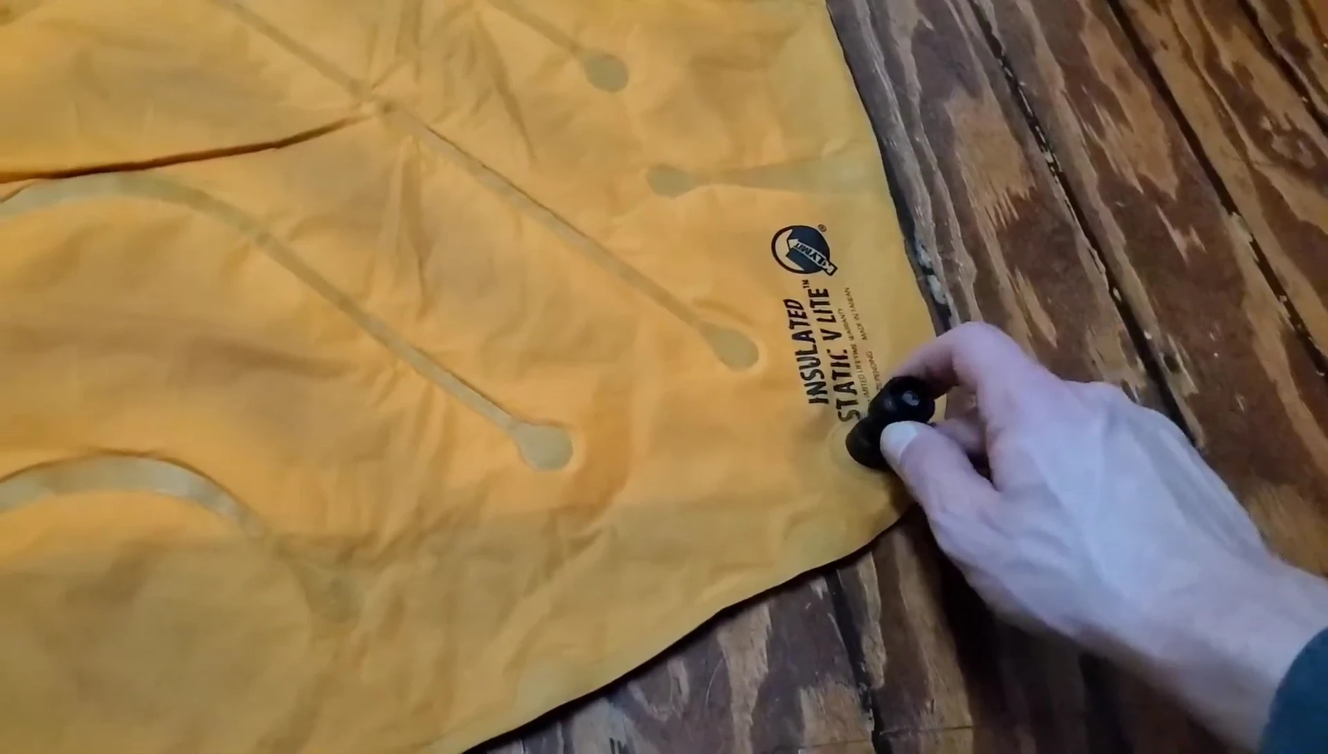 Close-up of the Klymit Insulated Static V Lite's inflation valve.