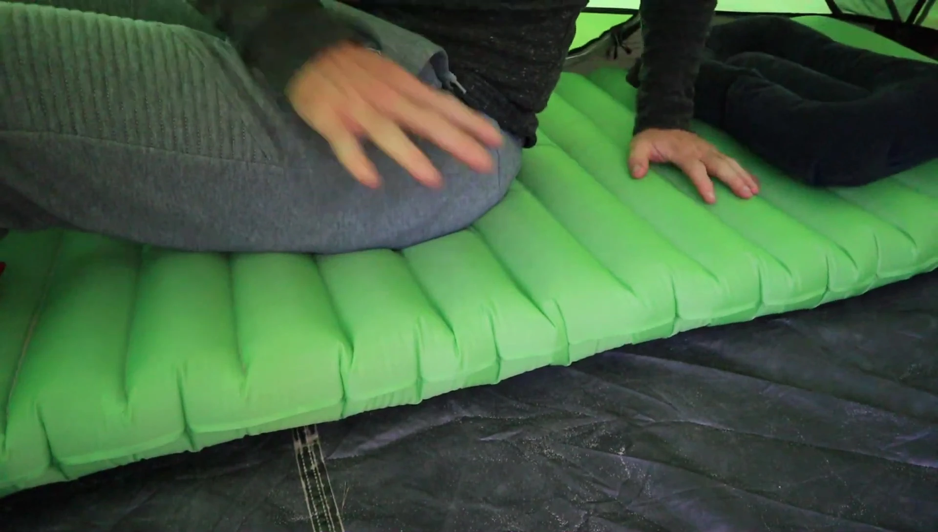 Close-up of the thicker sleeping pad showing its height off the ground.