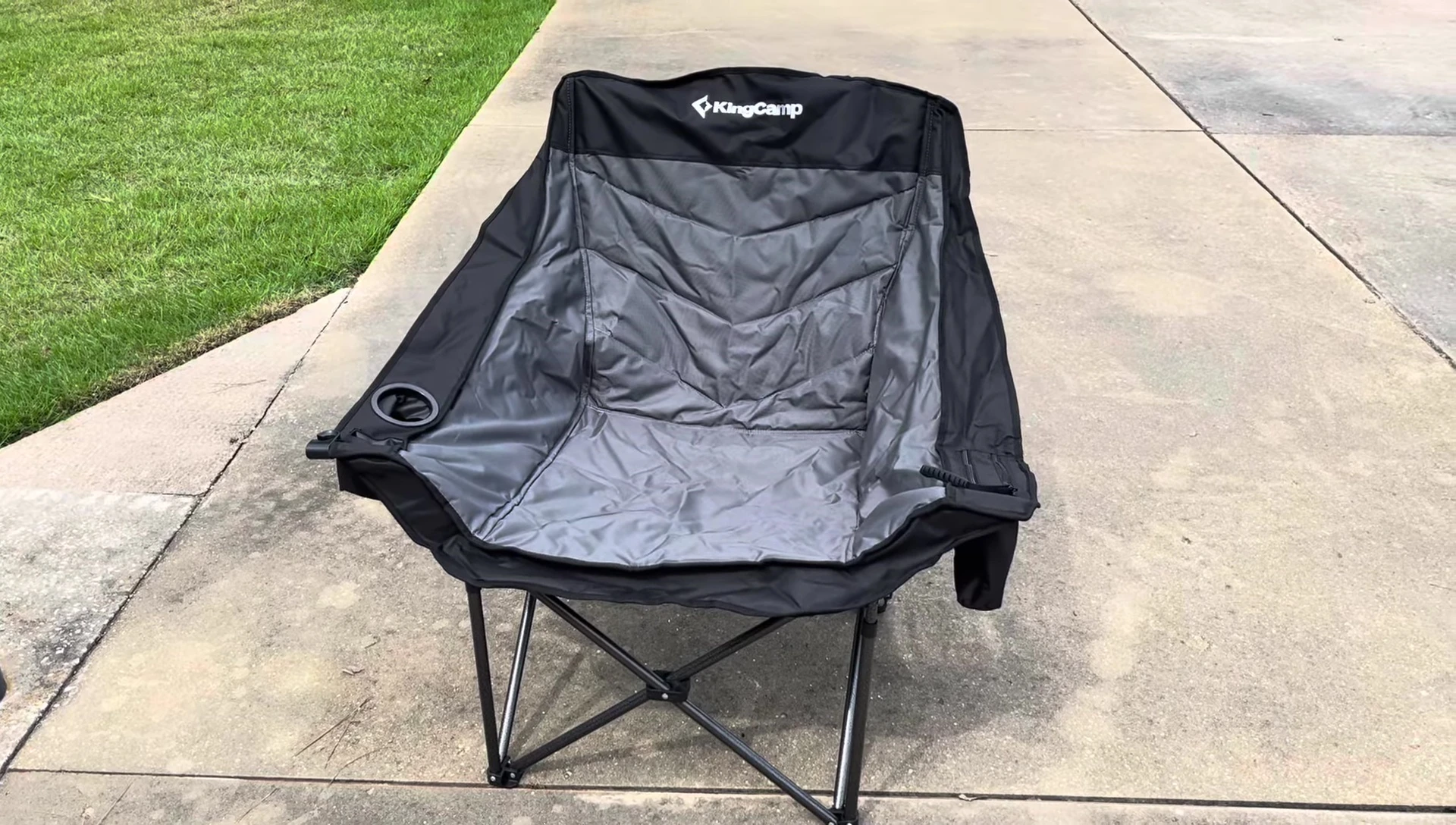 The fully assembled KingCamp oversized camping chair.
