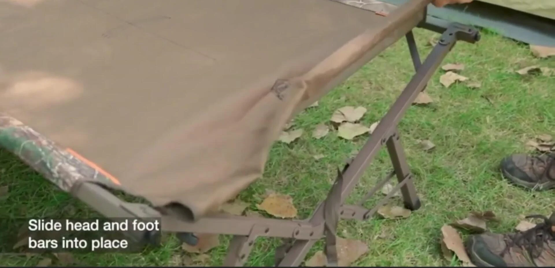 The Timber Ridge cot folded and packed into its carry bag.