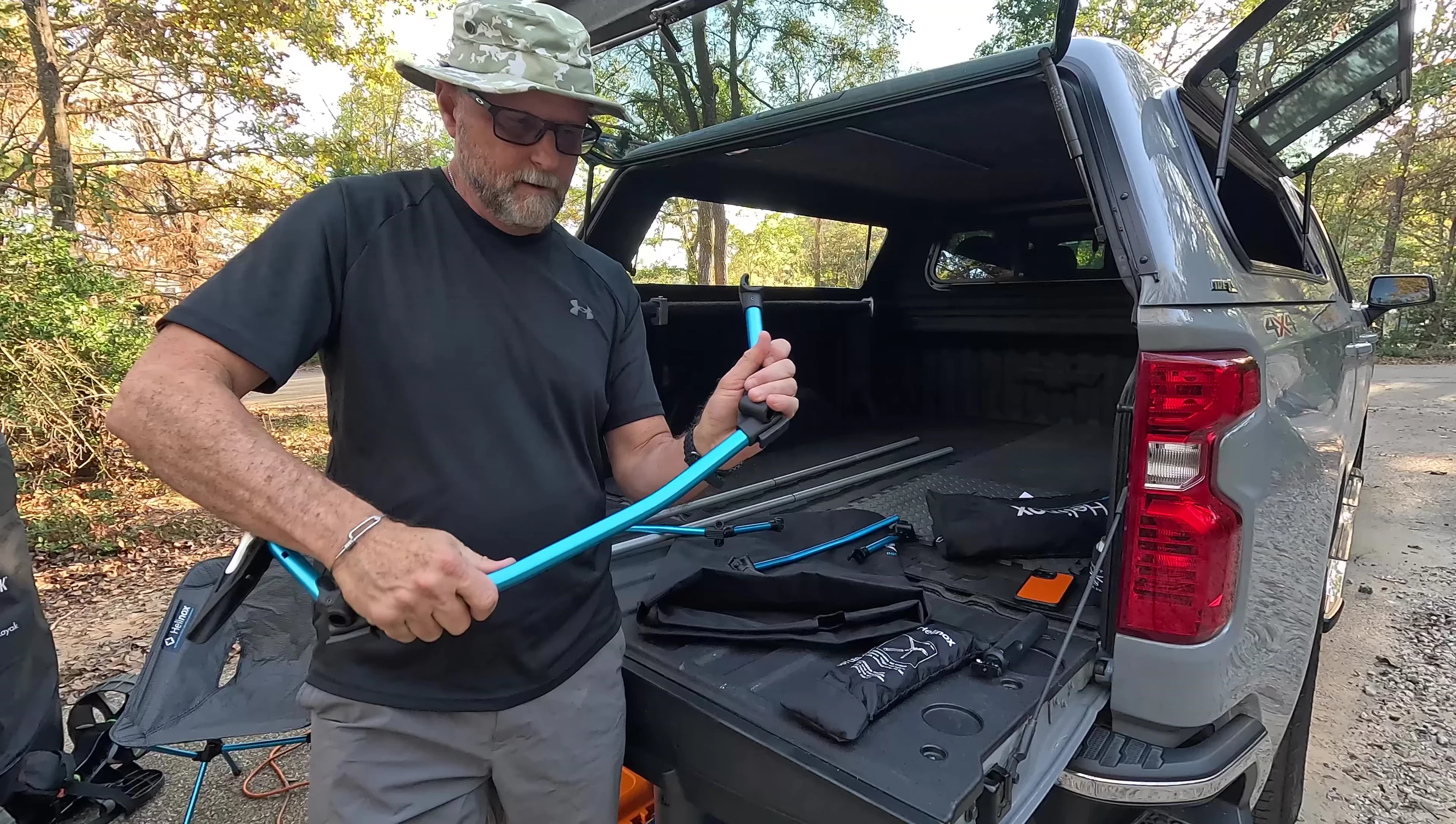 Showing the shock-corded components of the cot, emphasizing ease of setup.