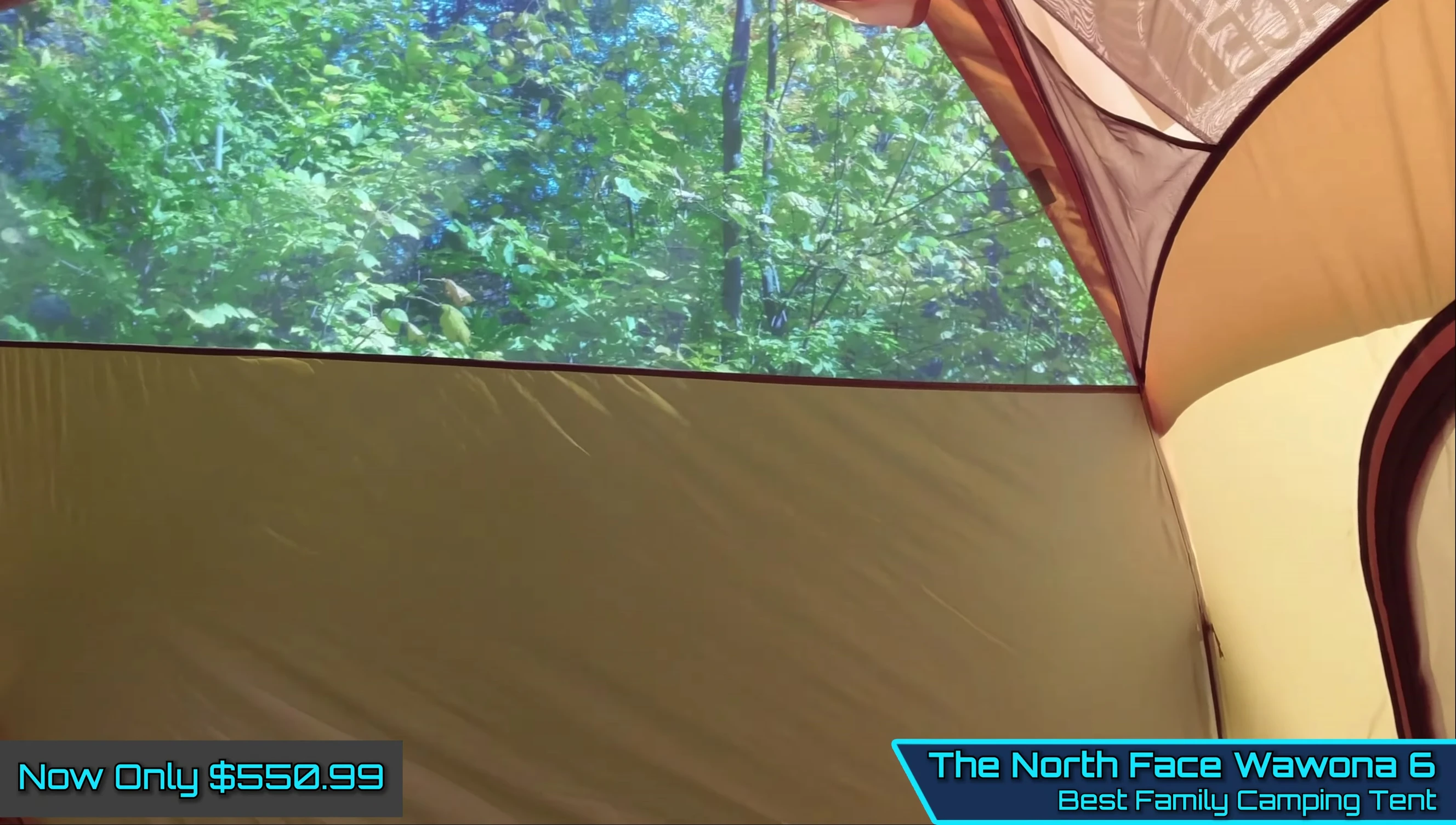 Image showing the tent set up with gear stored in the vestibule.