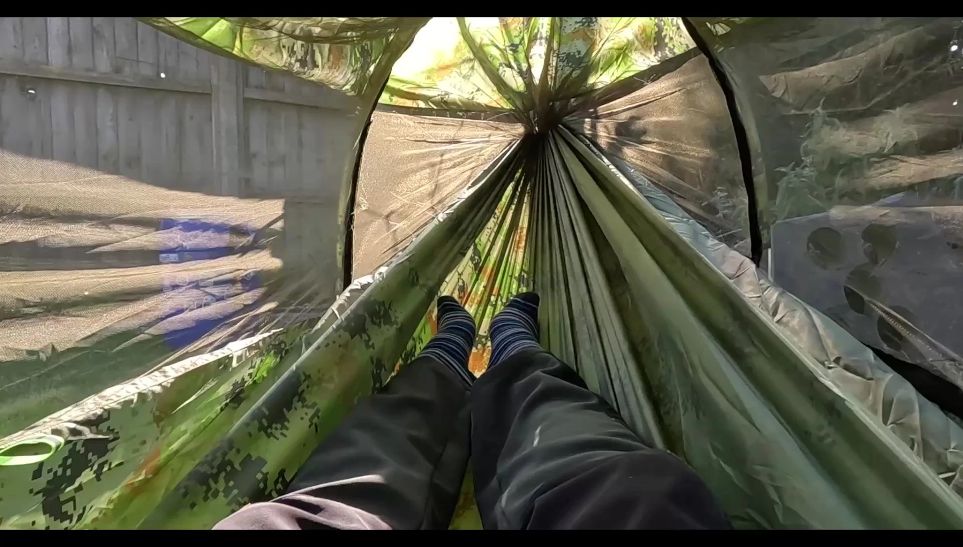 Close-up shot showcasing the creasing of the hammock fabric.