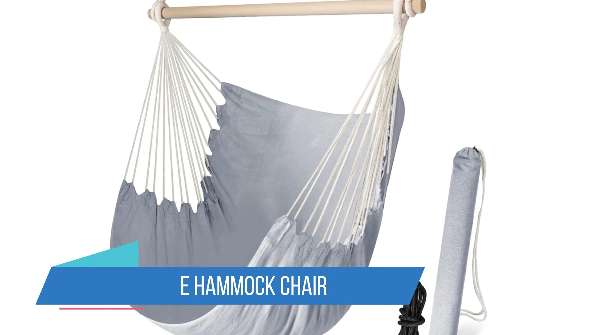 Close-up of the Chaii hammock chair showcasing its cotton seat and wooden spreader bar.