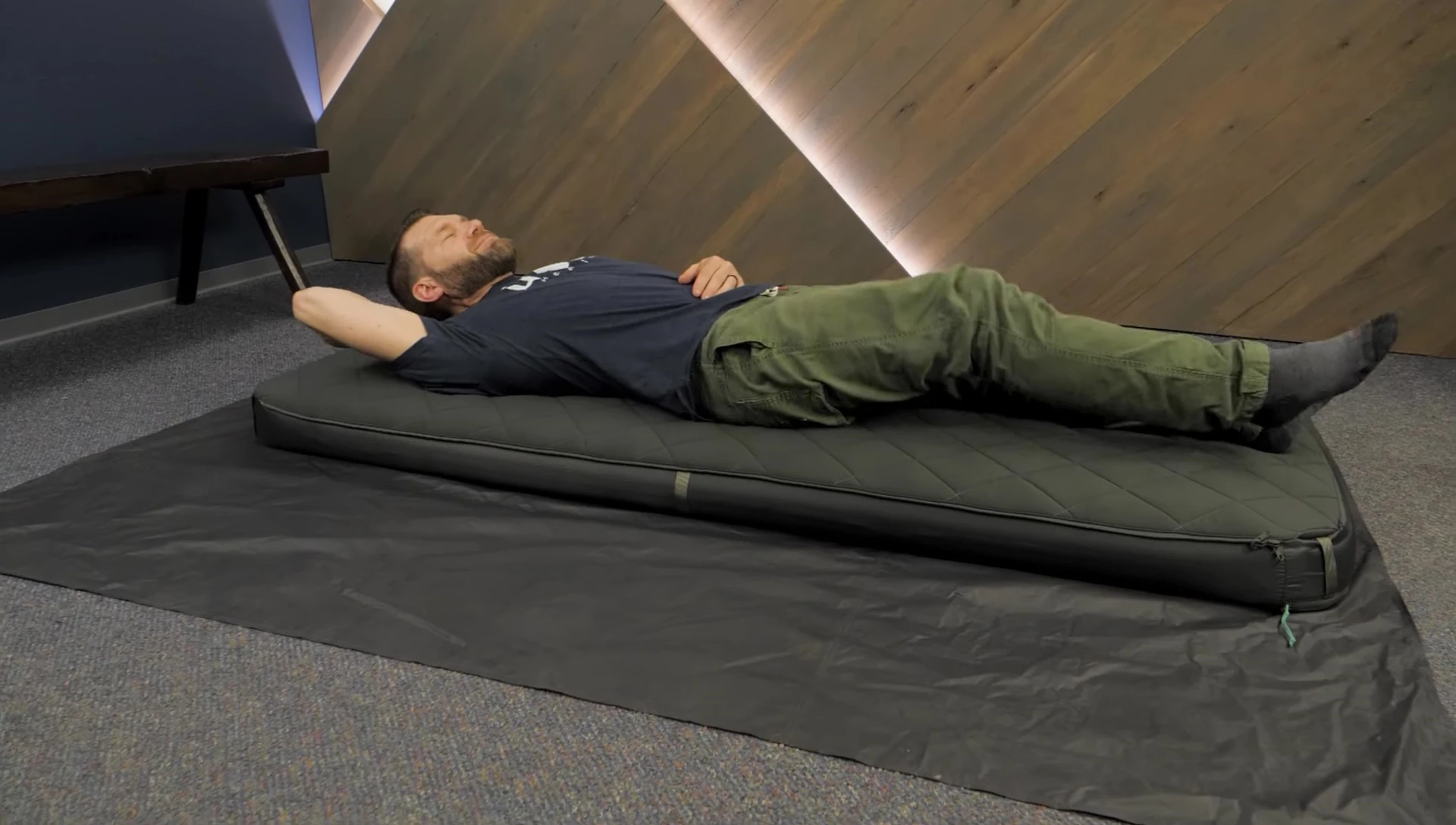 The pad being used in a car camping setting