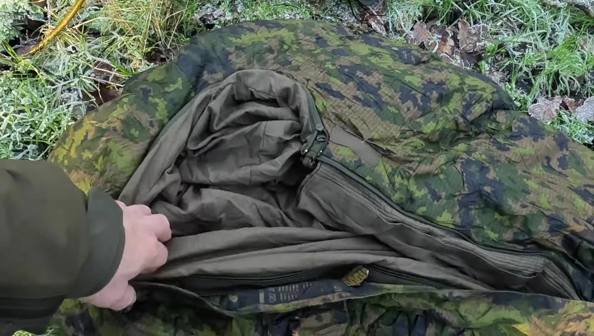 Close-up of the sleeping bag's hood.