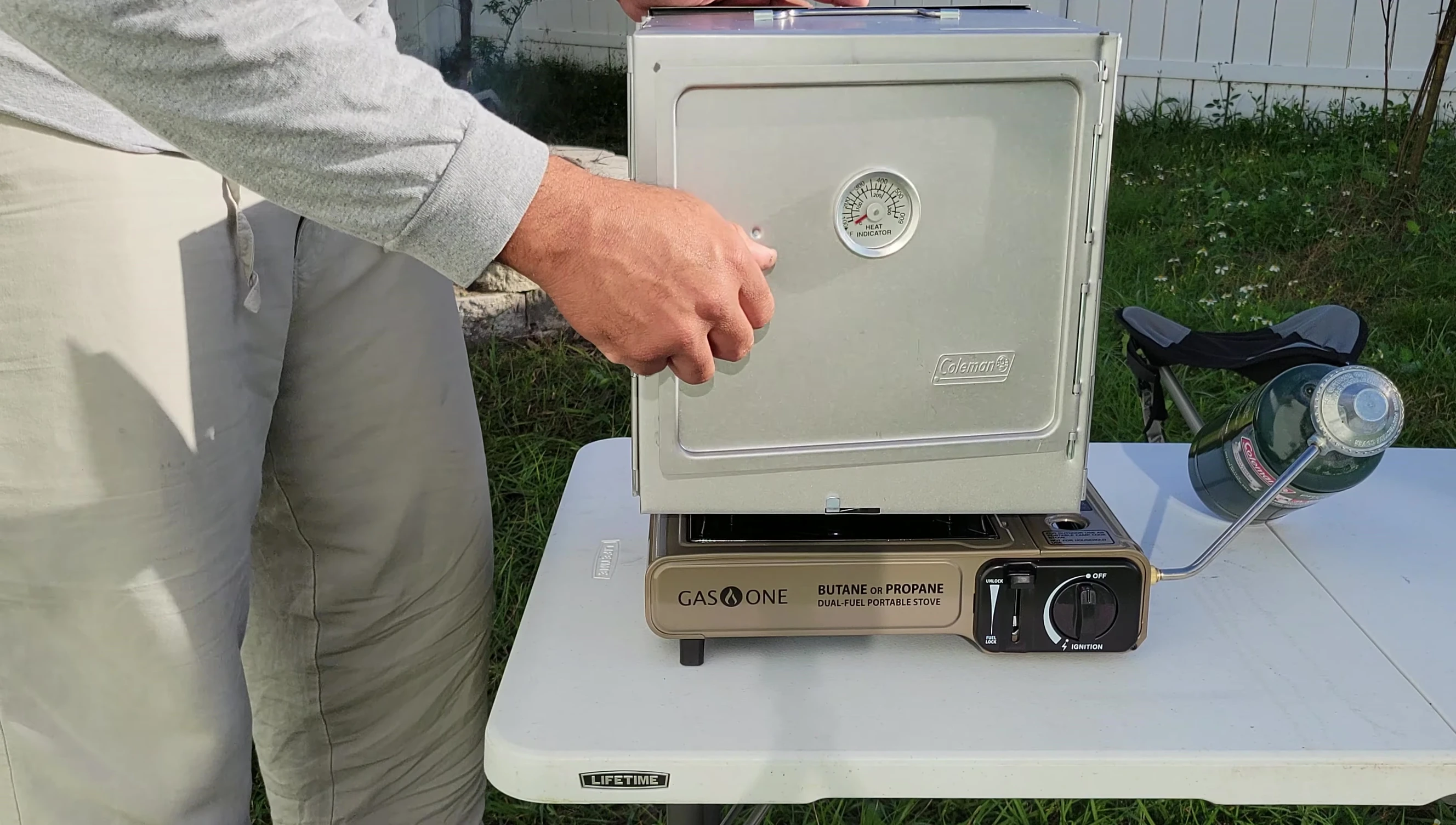 Oven placed on a portable gas stove