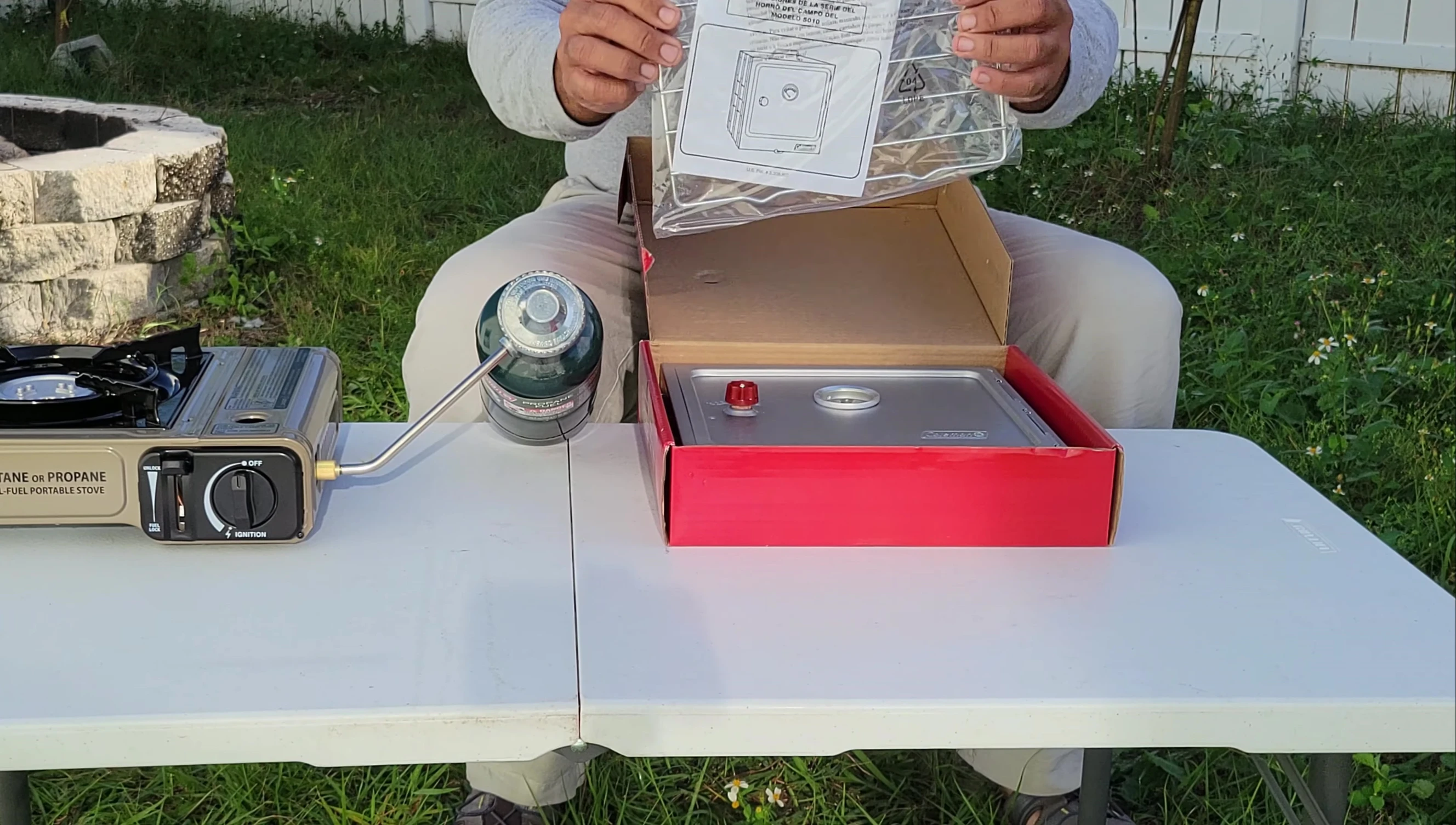The Coleman Camping Oven components in the box