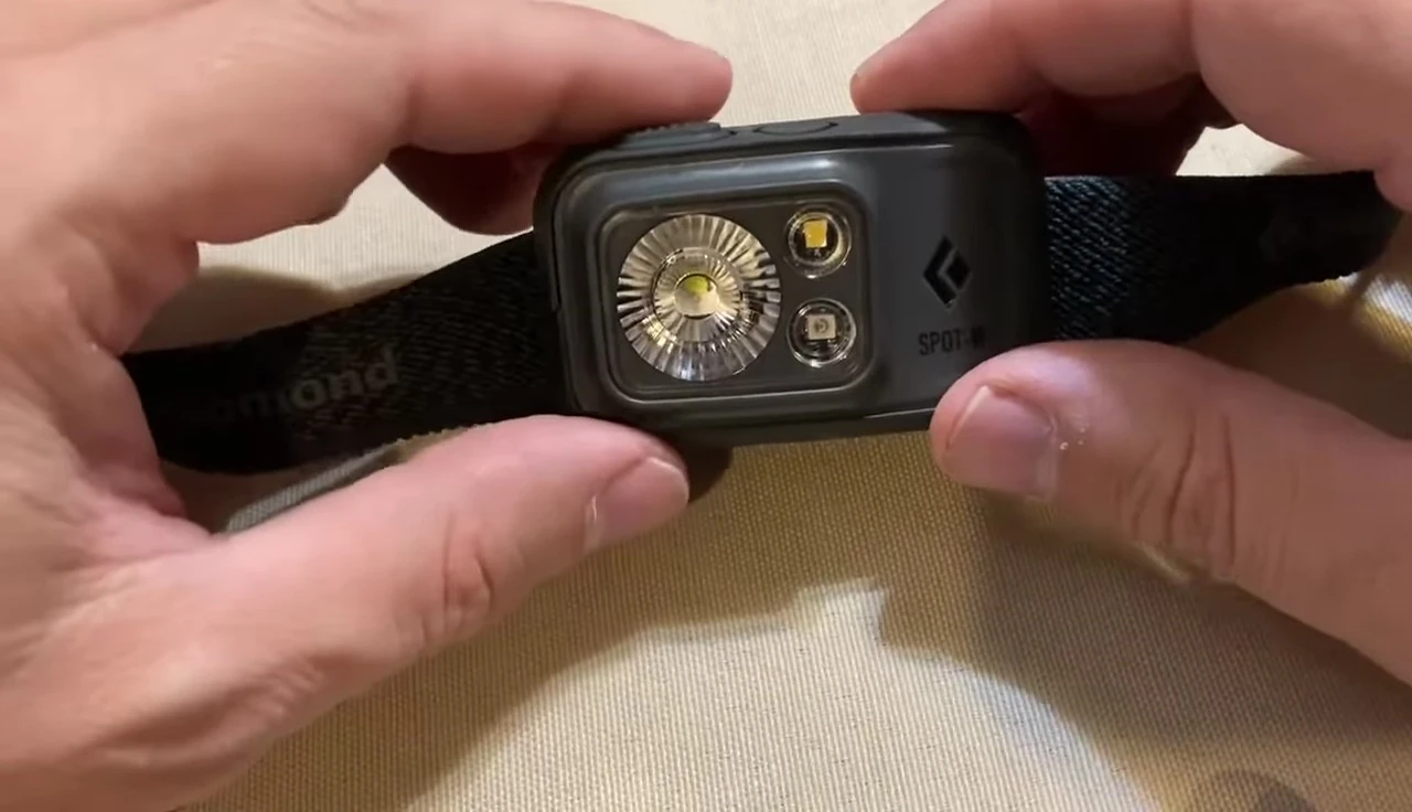Headlamp displaying the spotlight, floodlight, and red light modes