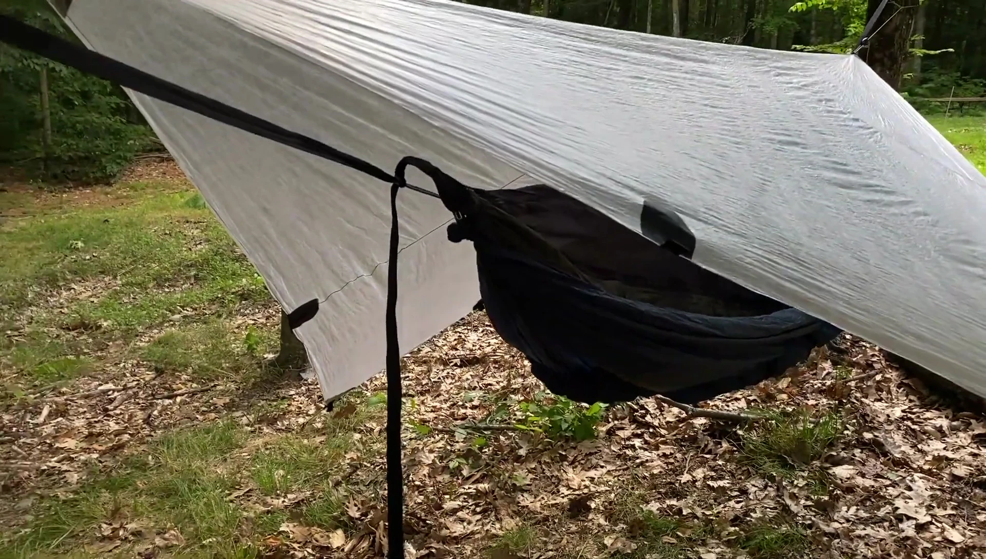 The tarp in action during the rain.