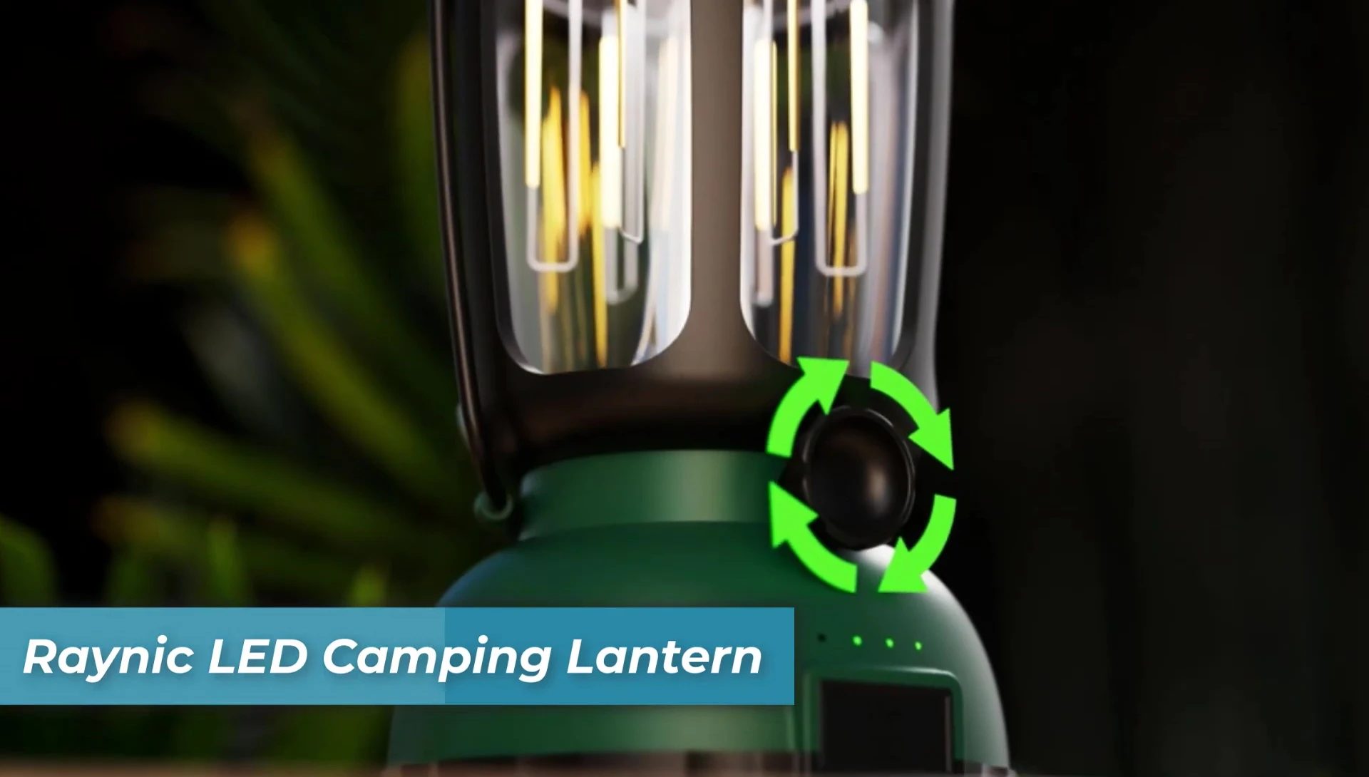 Rainik Lantern showing its long battery life and charging options