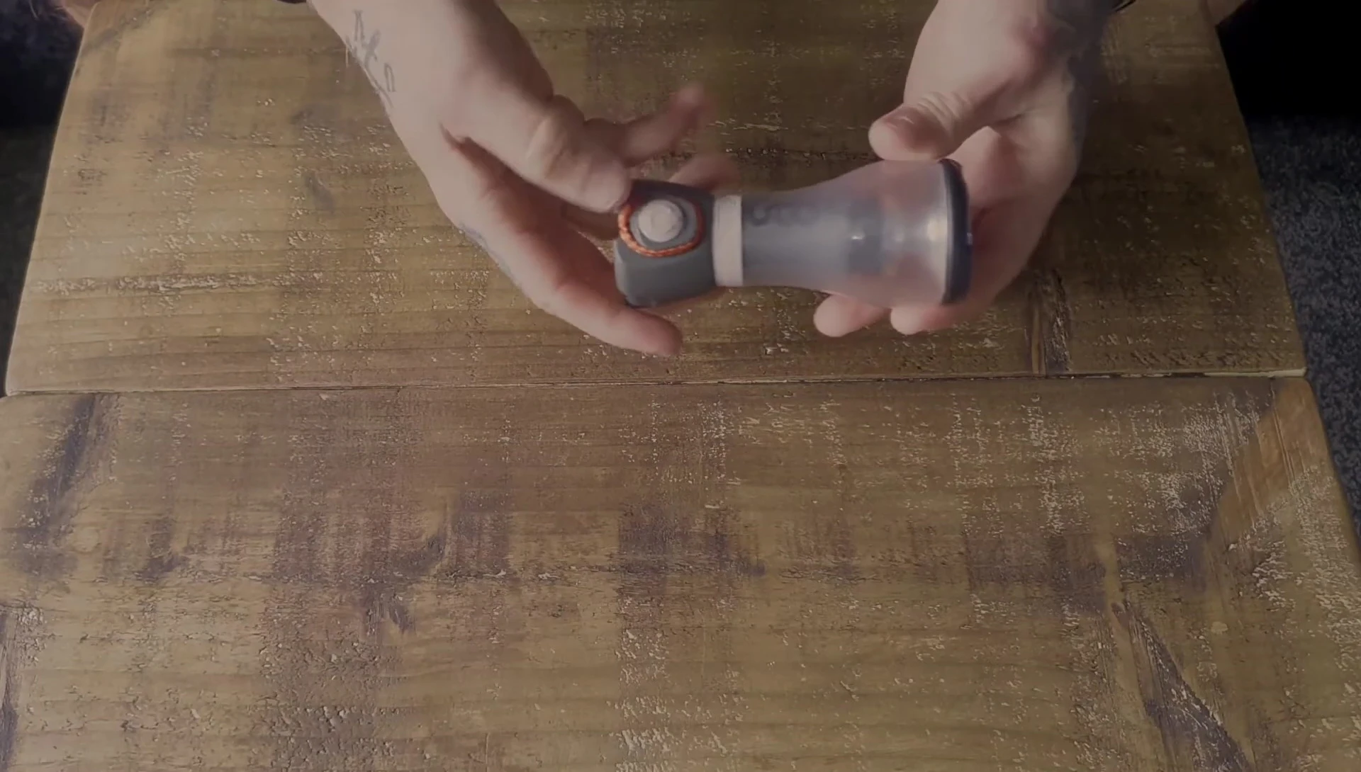 Close-up of the power button.