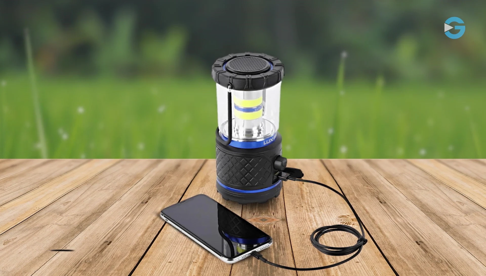 Lux Pro LP 1512 Dual Power Lantern showcasing its charging capabilities