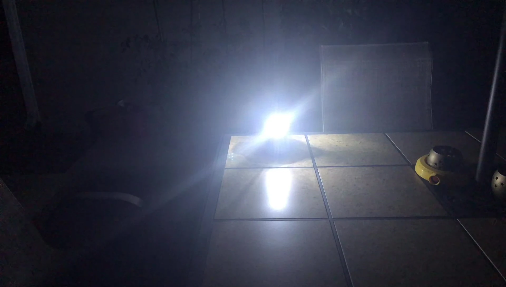 The lantern illuminating a backyard setting.