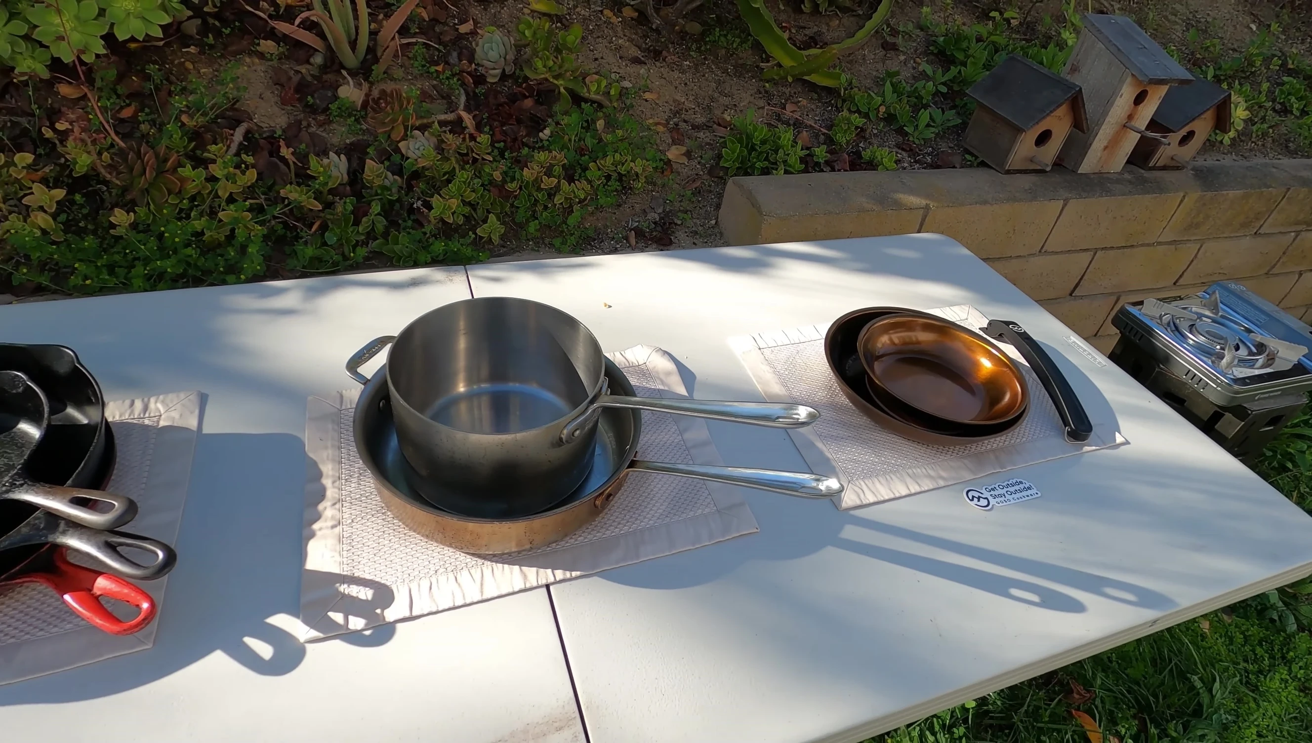 Storing the cookware in a camp crate.