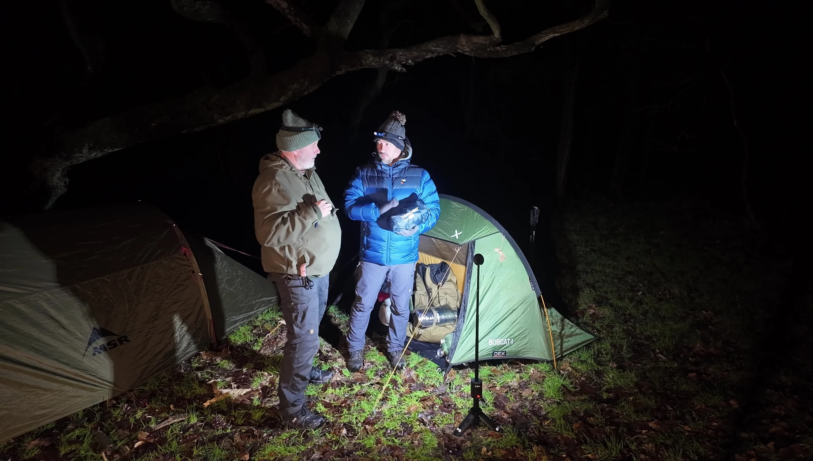 Shot of the sleeping bag and tent setup.