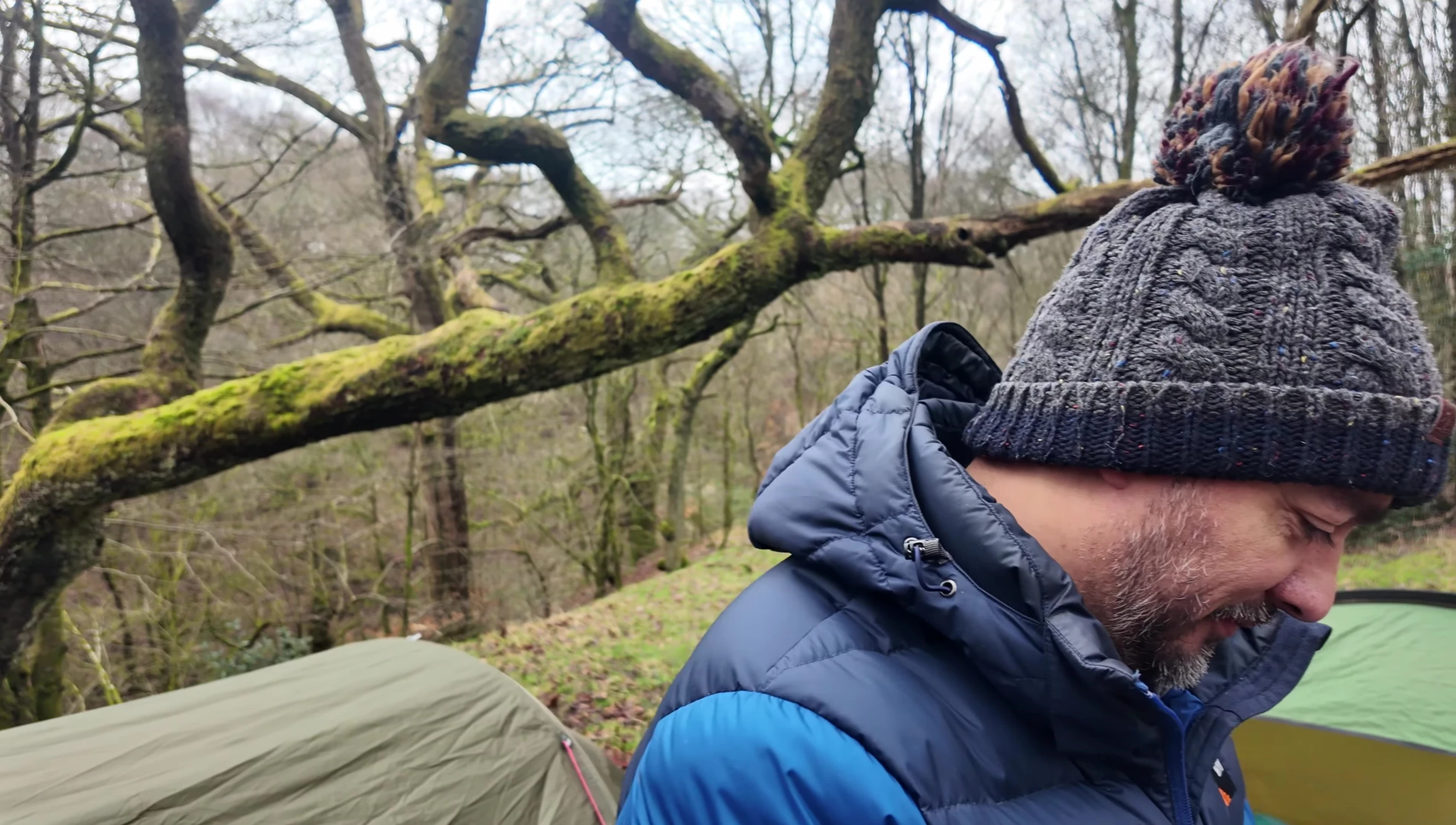 The sleeping bag in use within the tent