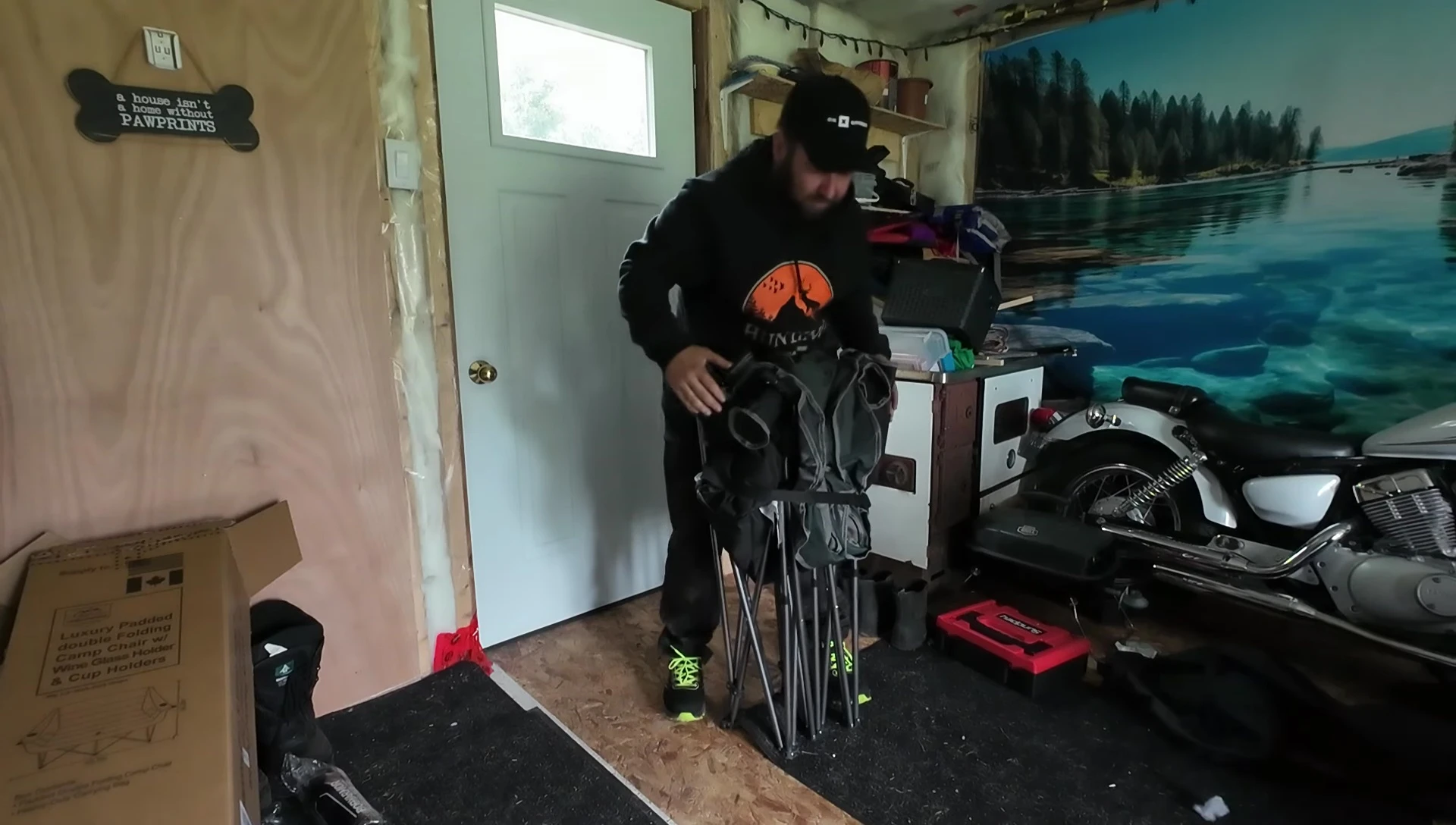 The folded chair ready to be put back in the bag.