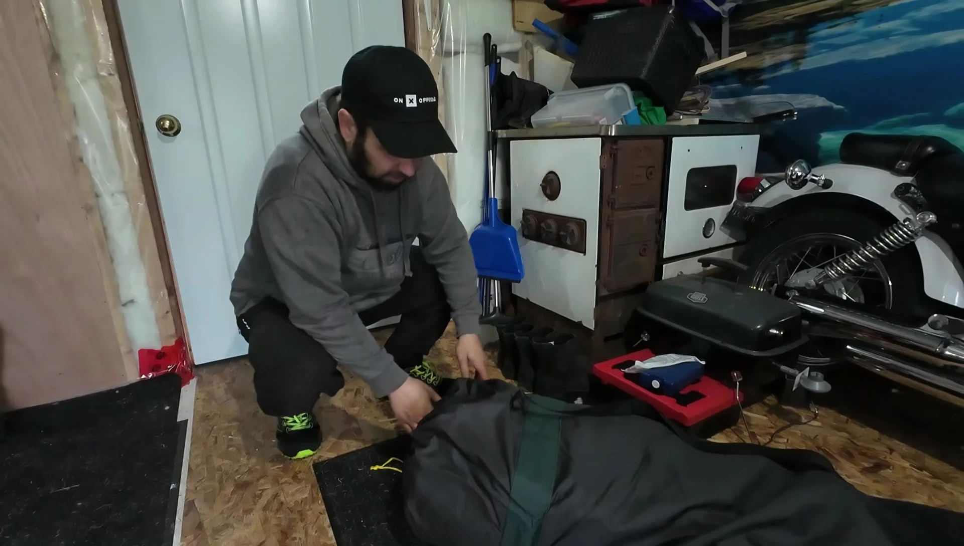 The LanMountain camping chair in its carrying bag.