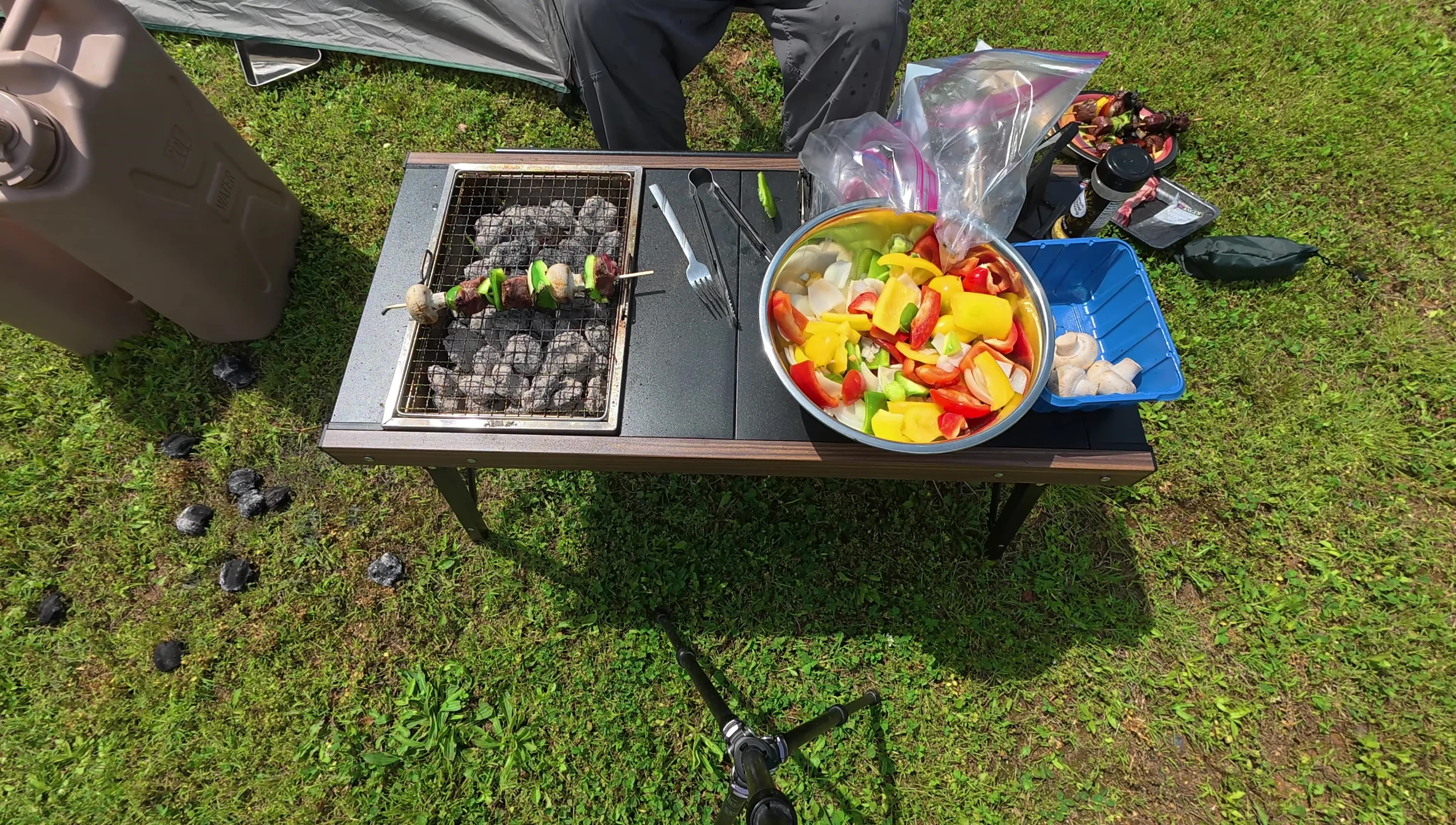 Cooking shrimp in a frying pan on the table