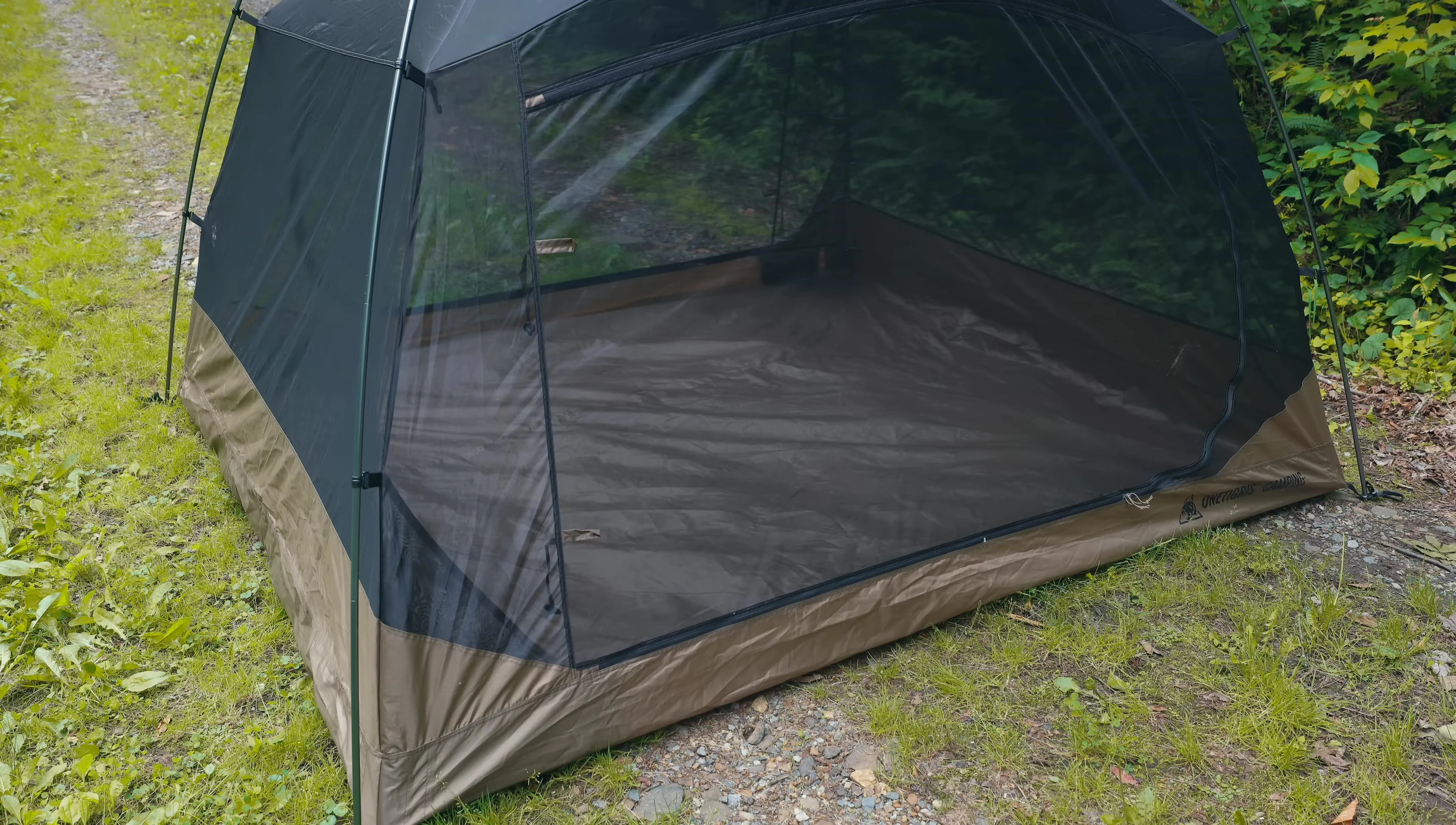 Shot showing the interior of the tent with sleeping pads.