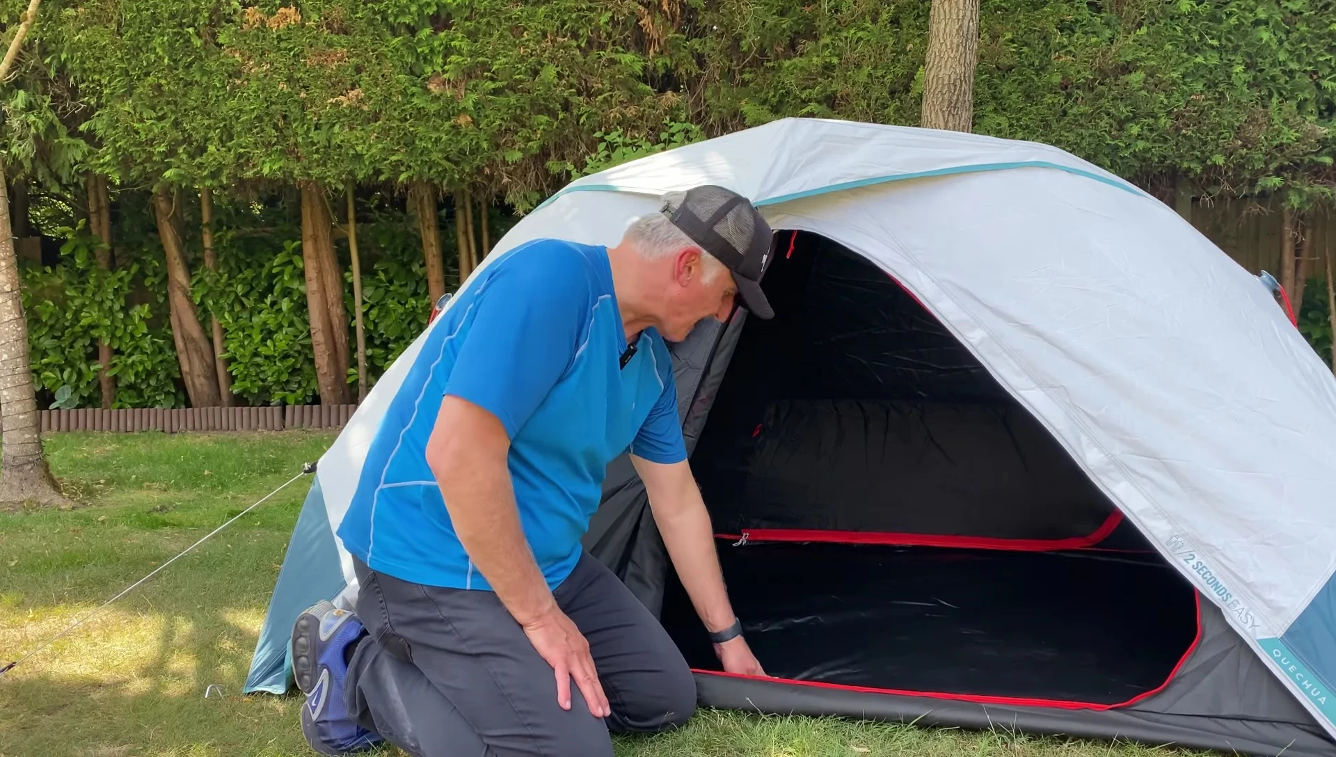Close up of the dark inner fabric of the tent