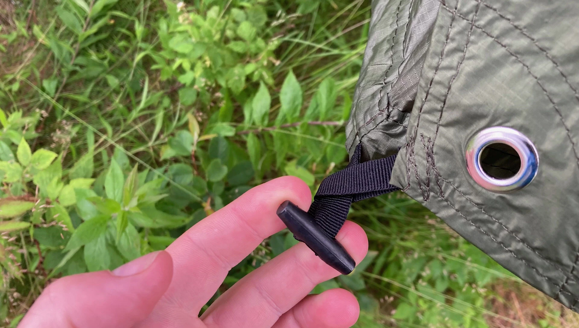 Close-up shot showing the toggles used to adjust the rainfly