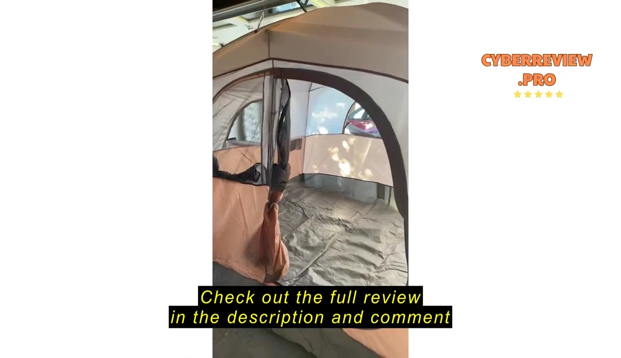The reviewer shows the tent setup