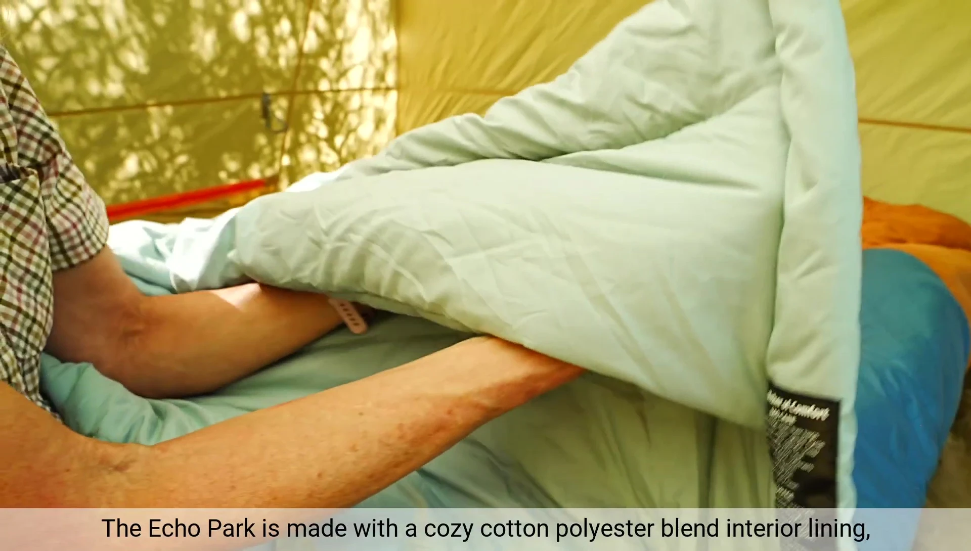 Detailed shot of the sleeping bag's interior material