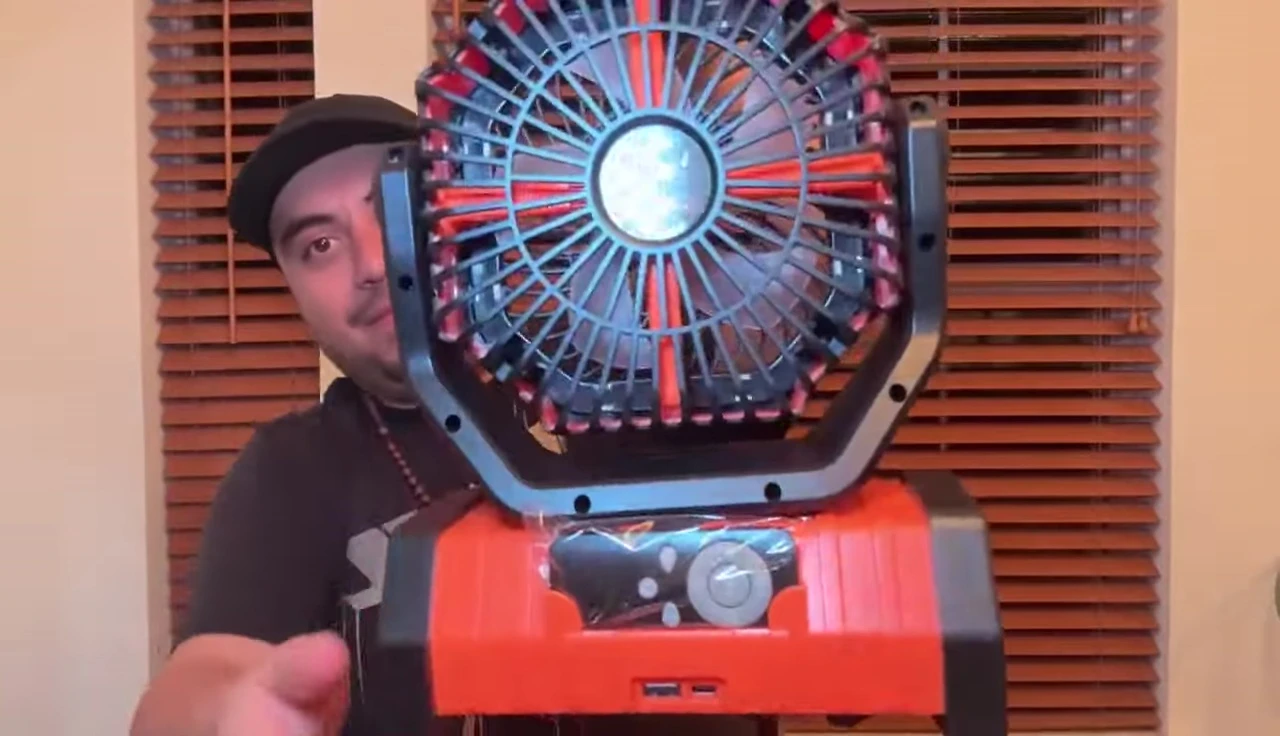 Close-up of the remote control included with the fan.