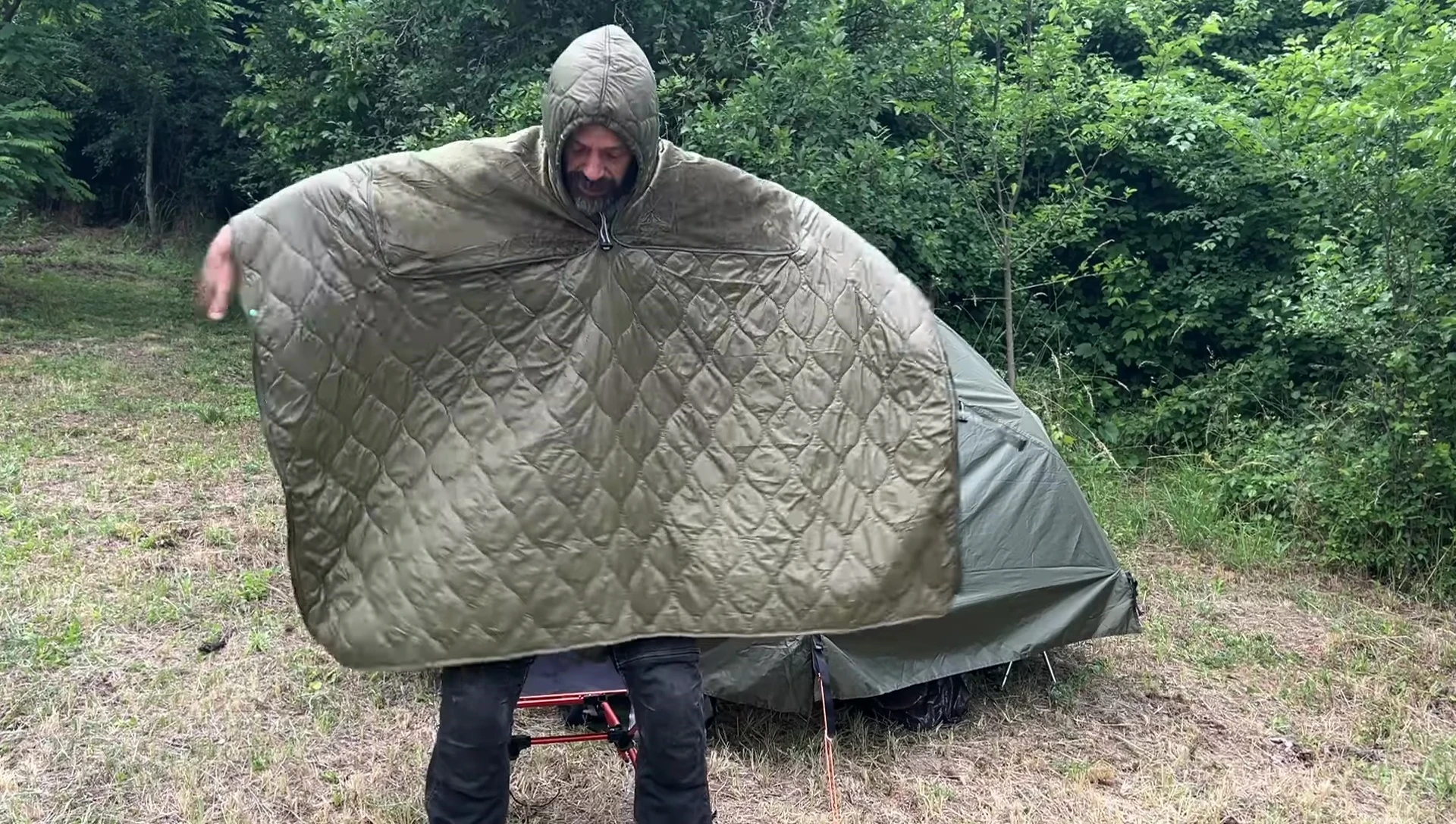 The pillow converted into a poncho