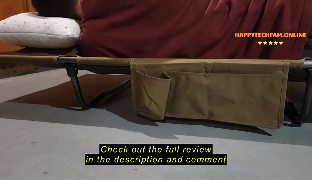 The reviewer lying on the cot demonstrating comfort