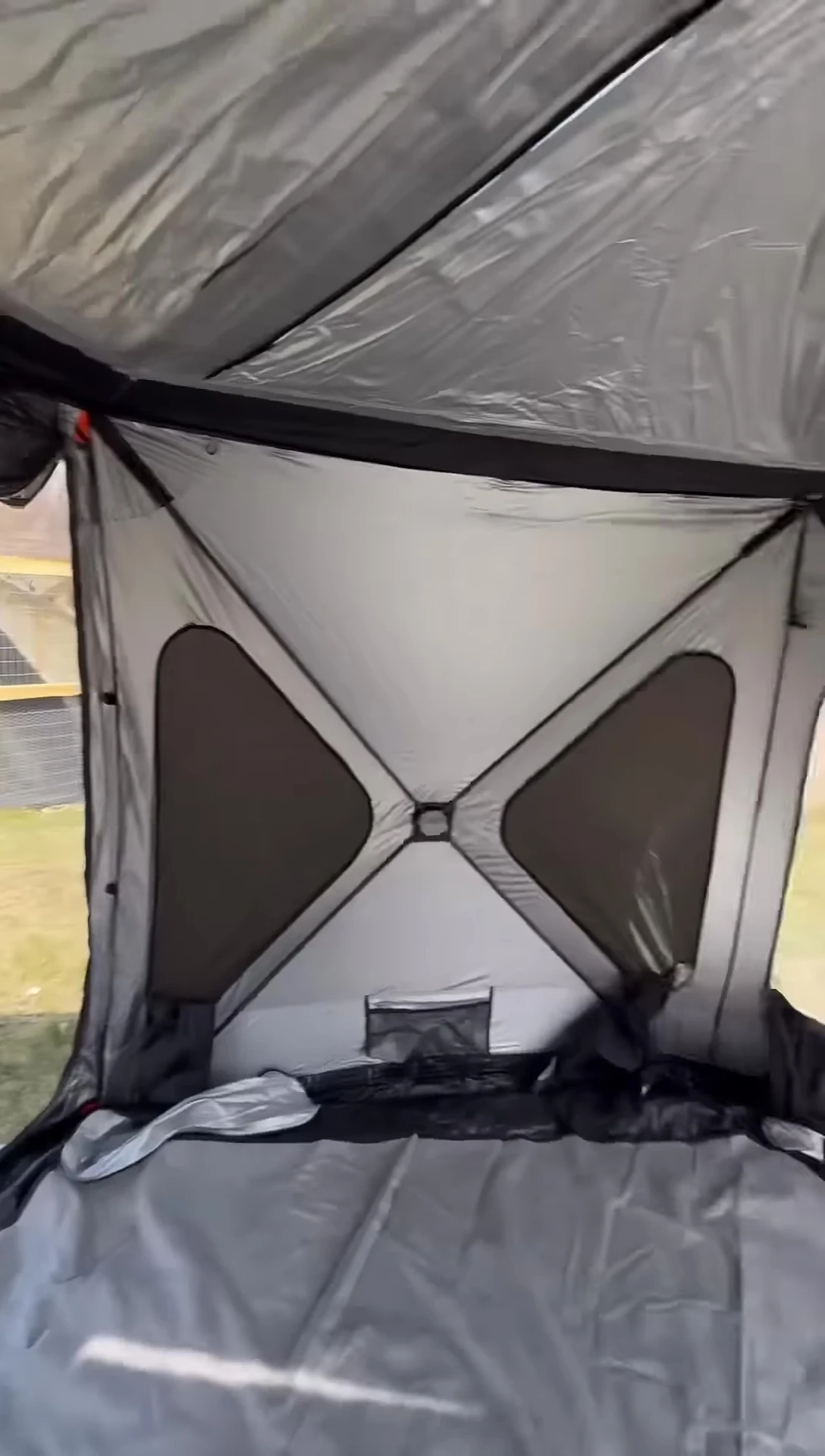 Showing the front and back doors of the tent