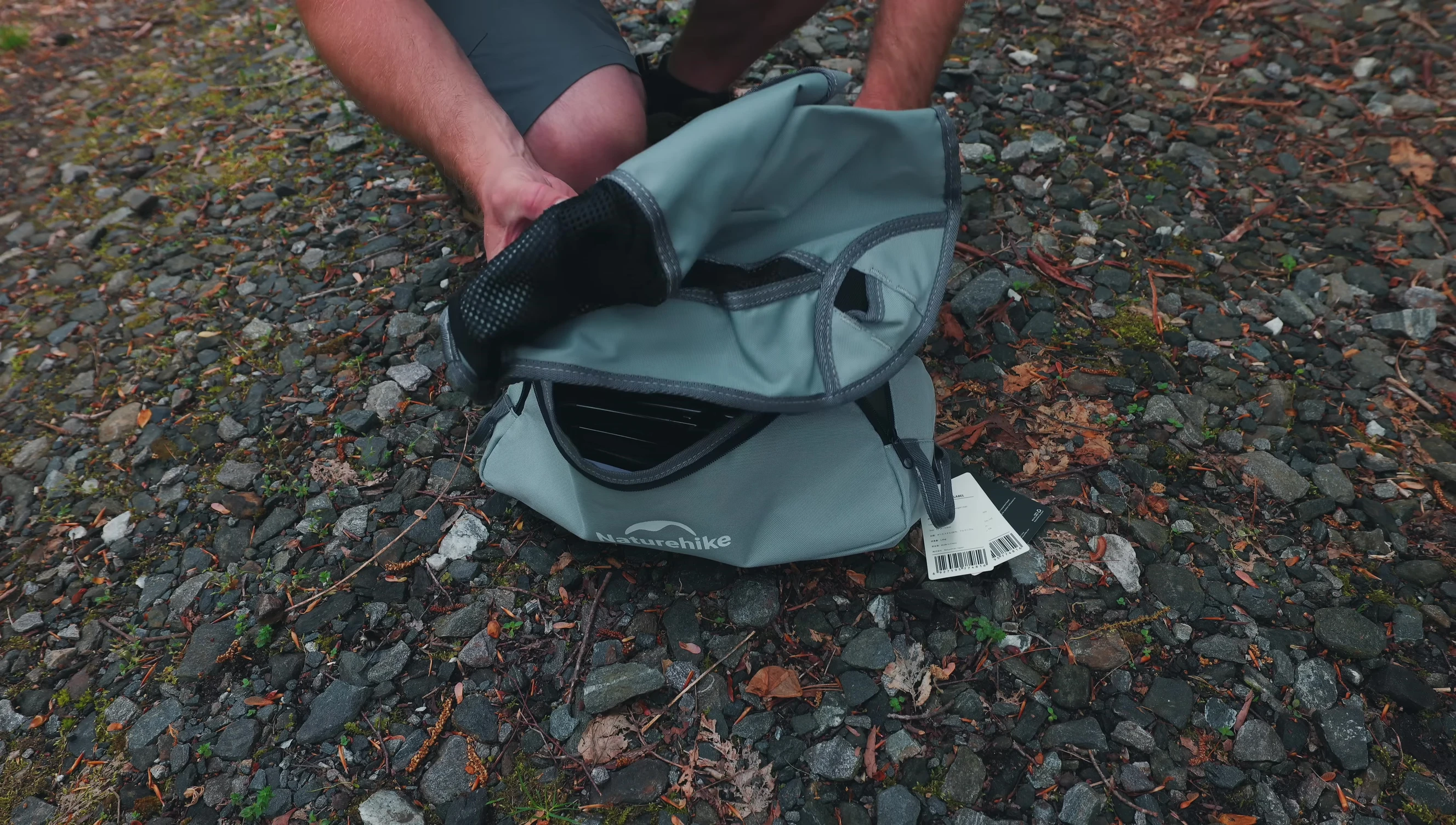 The chair's frame and seat components before assembly