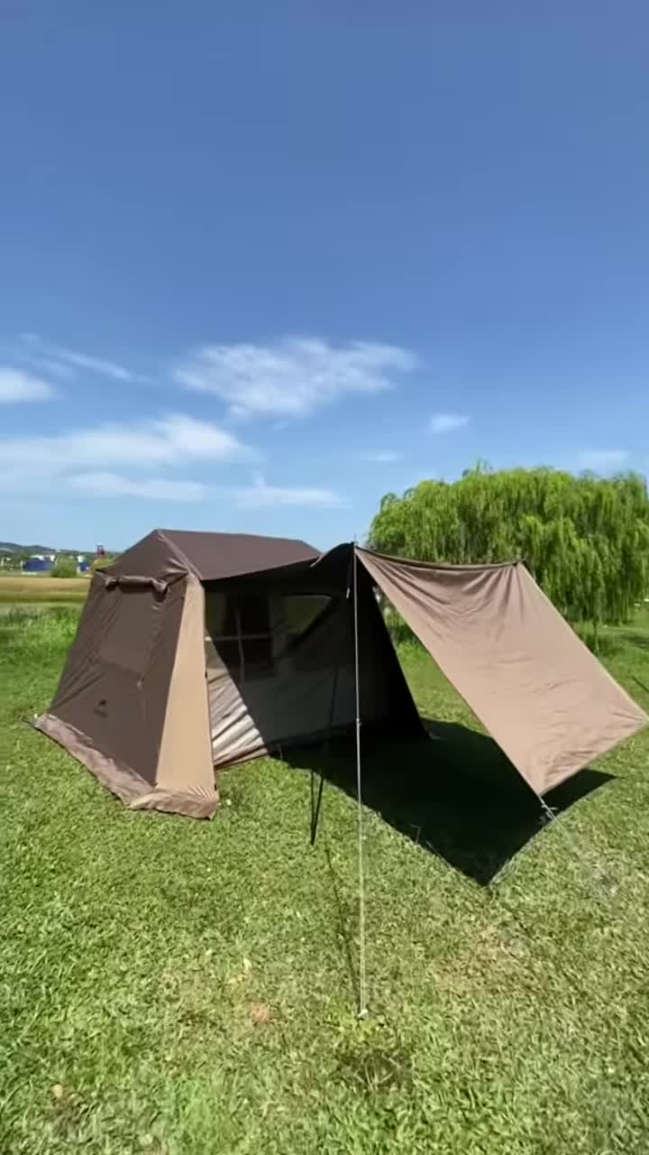 Overall view of the Naturehike Village 6 tent, highlighting its cabin-style design.