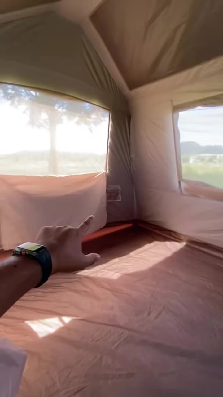 Close up on the inside of the tent showing details.