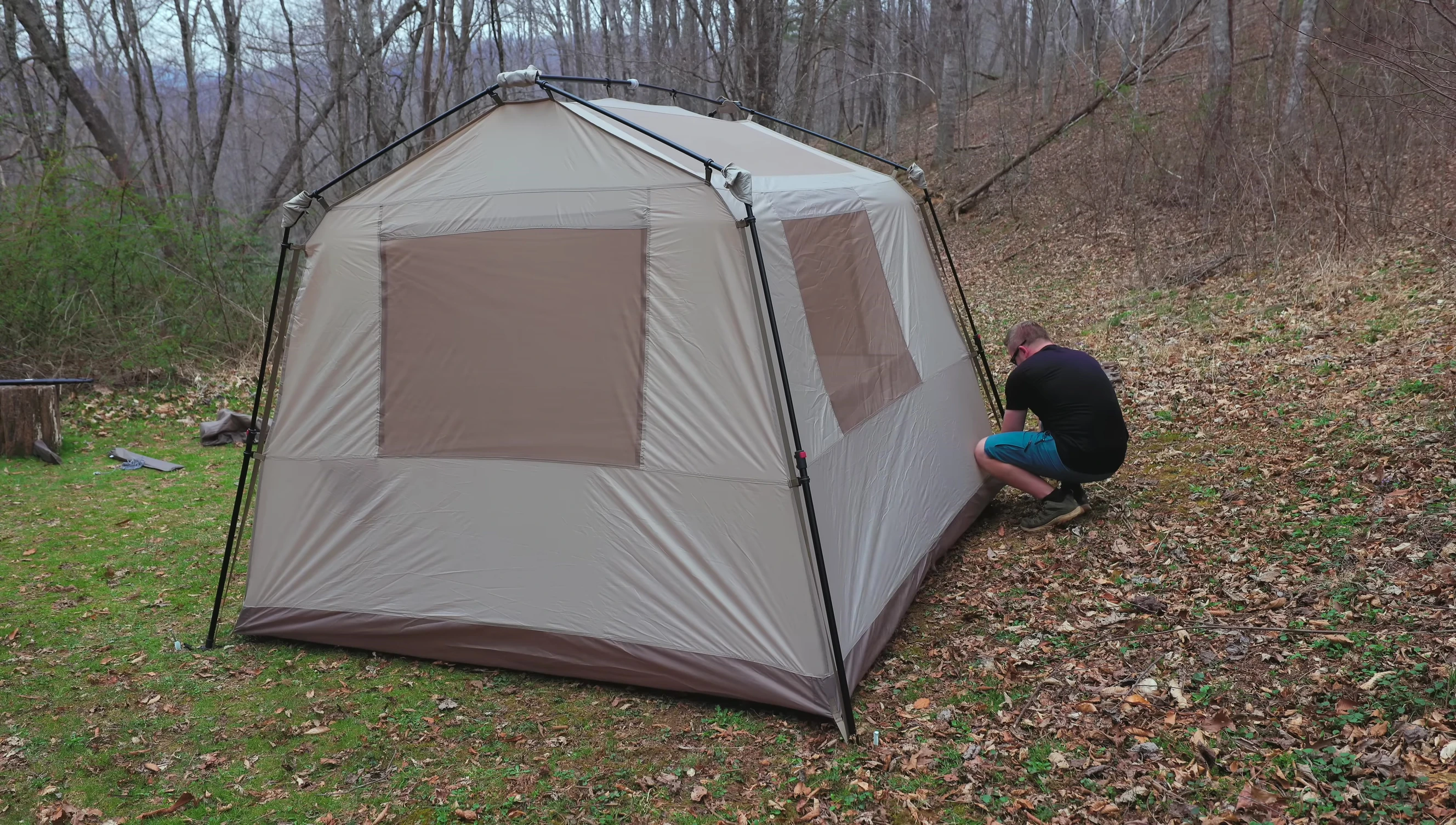 Person preparing to attach the flysheet
