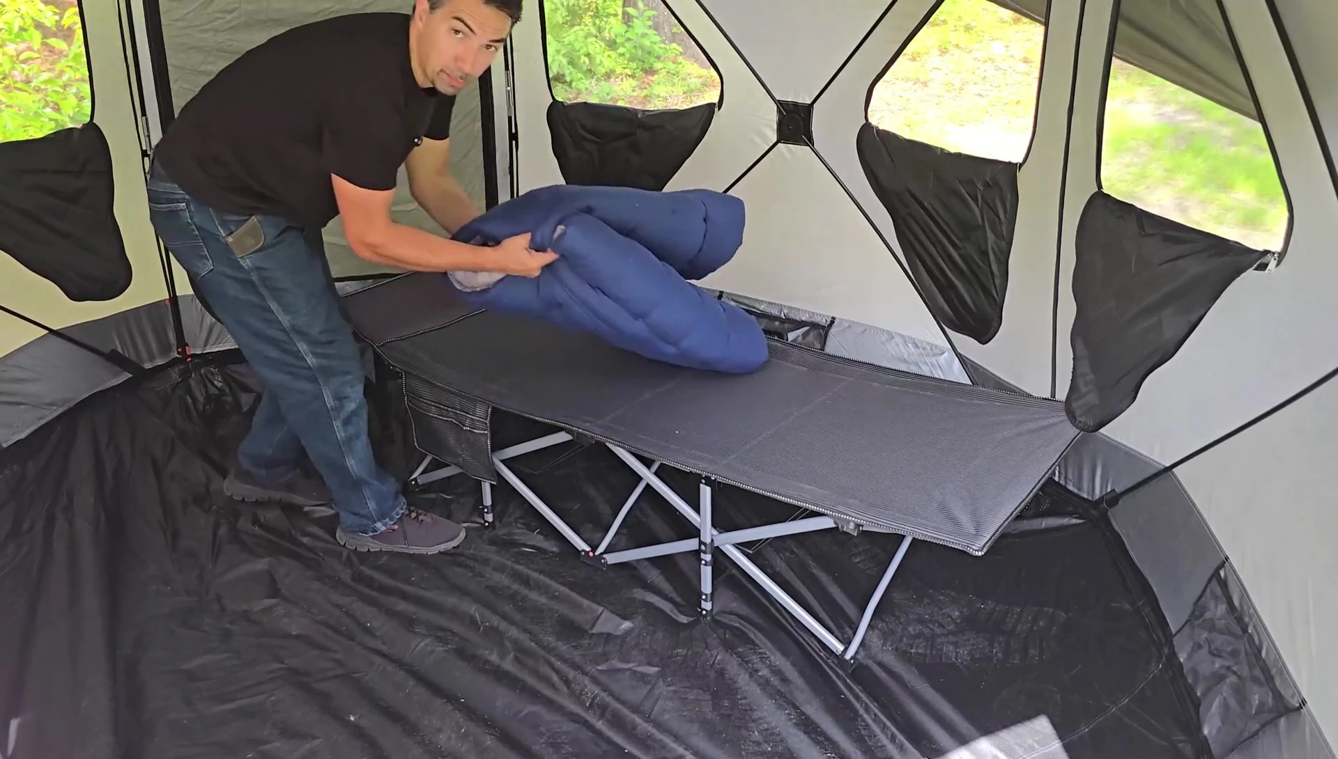 The cot with the soft pad attached.