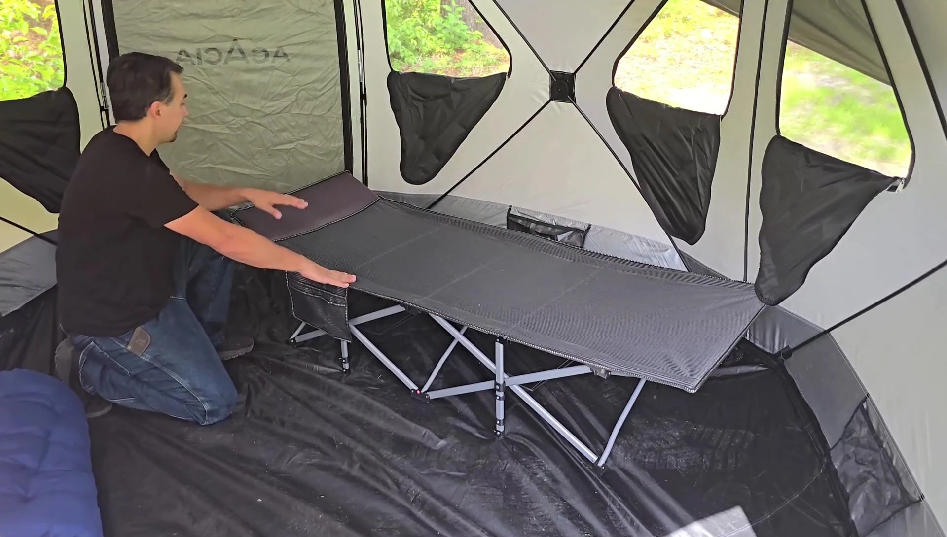 Detail shot of the cot's durable fabric.