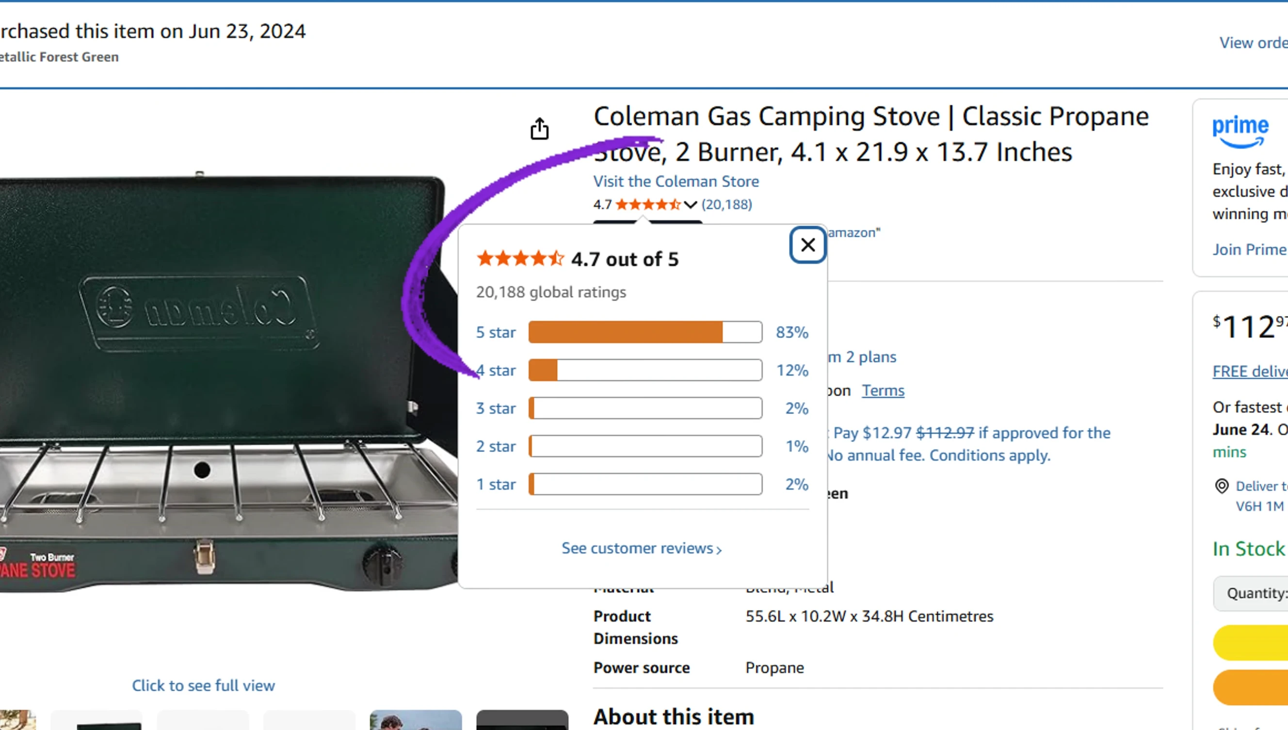 Screenshot showing the high star rating and number of reviews from an online retailer.
