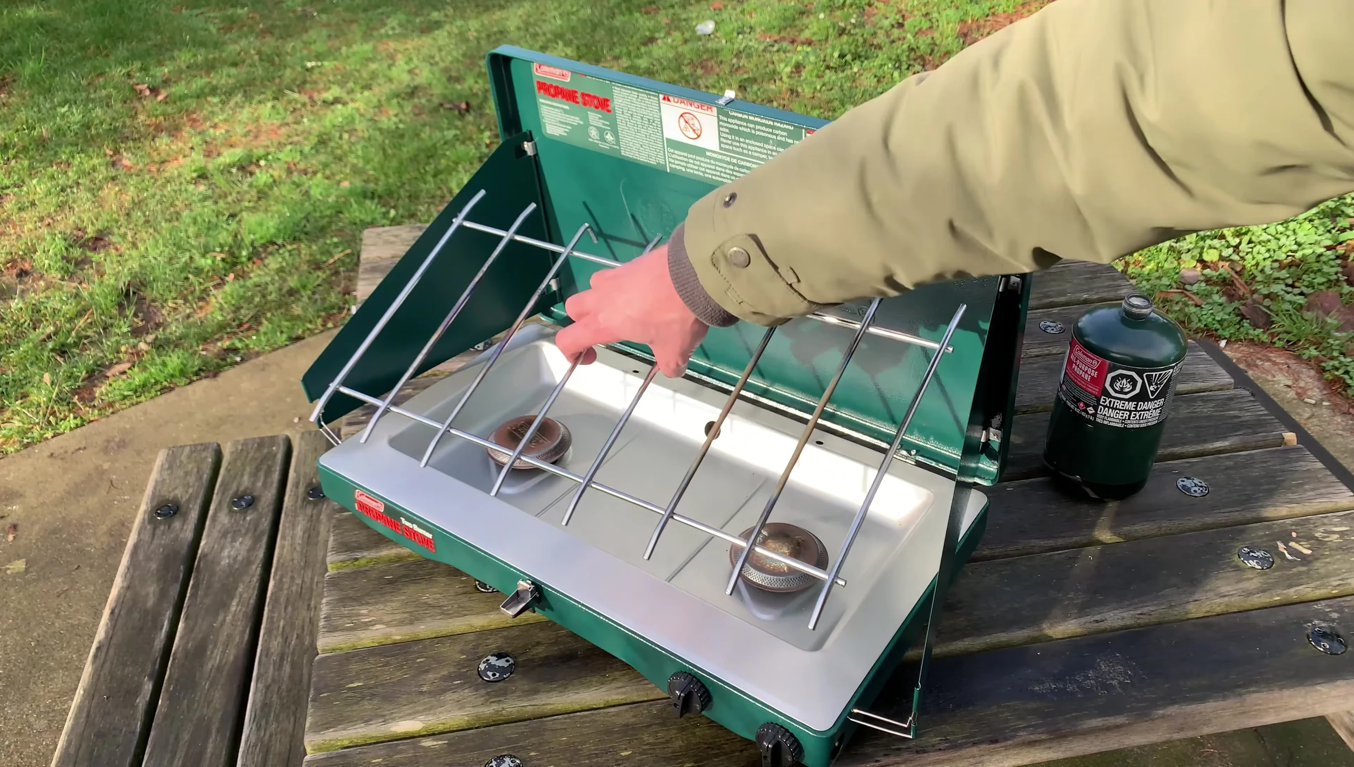 Close-up showing the metal construction of the stove.