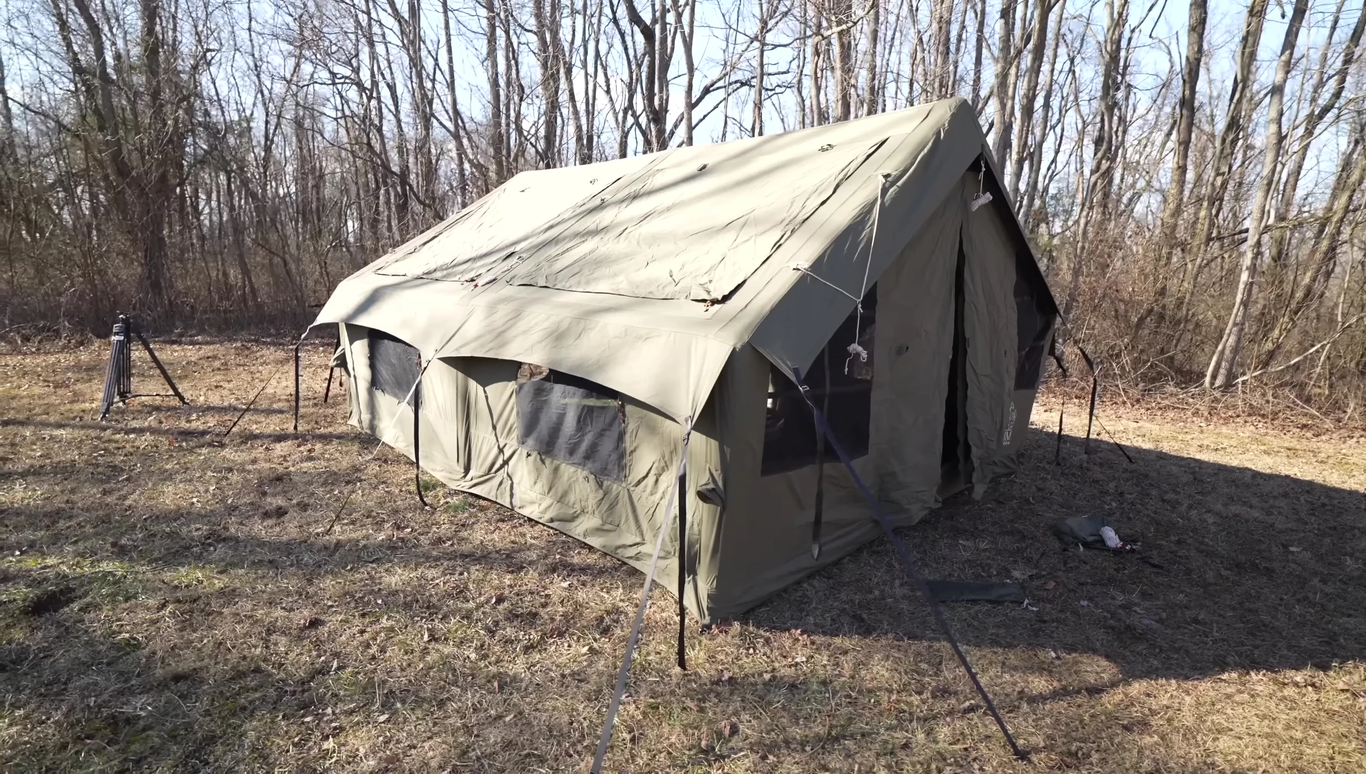 The fully staked and secured tent.