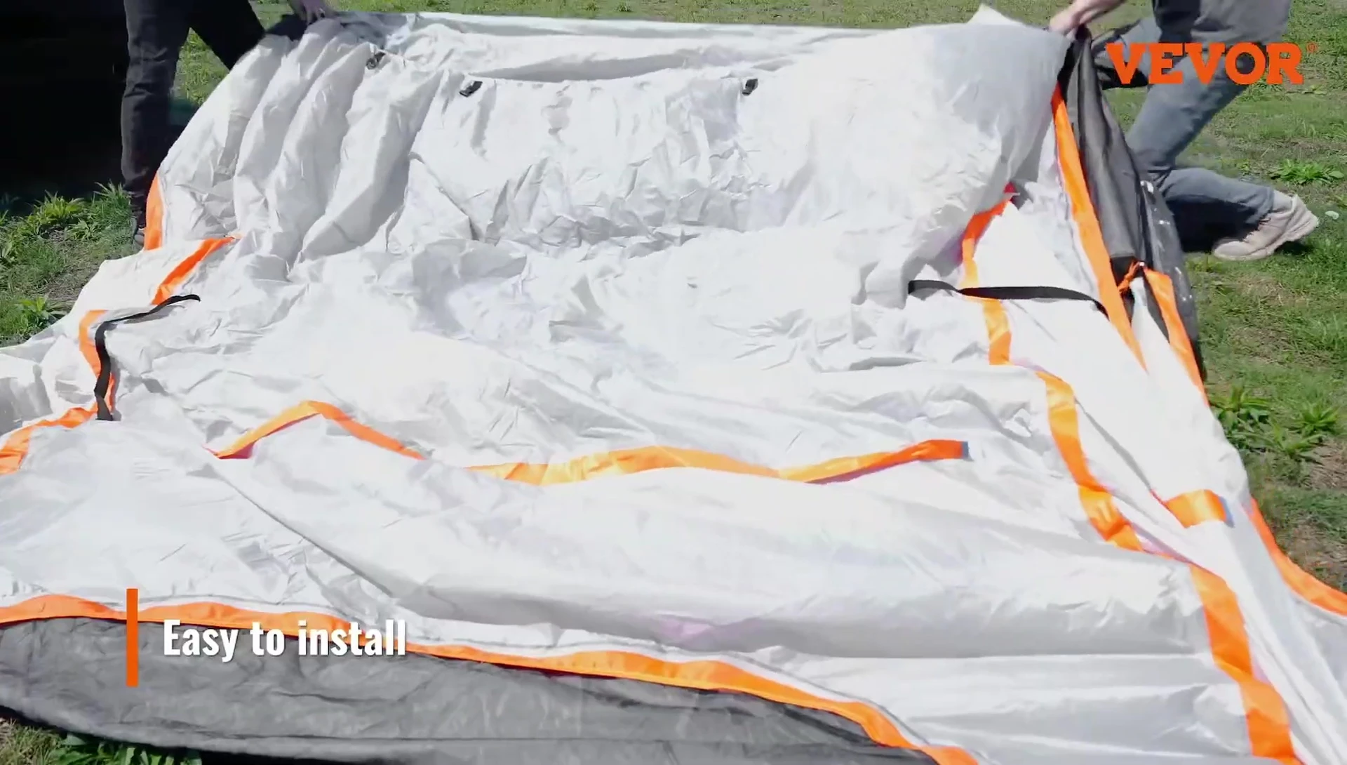 Close-up shot highlighting the tent's waterproof material.