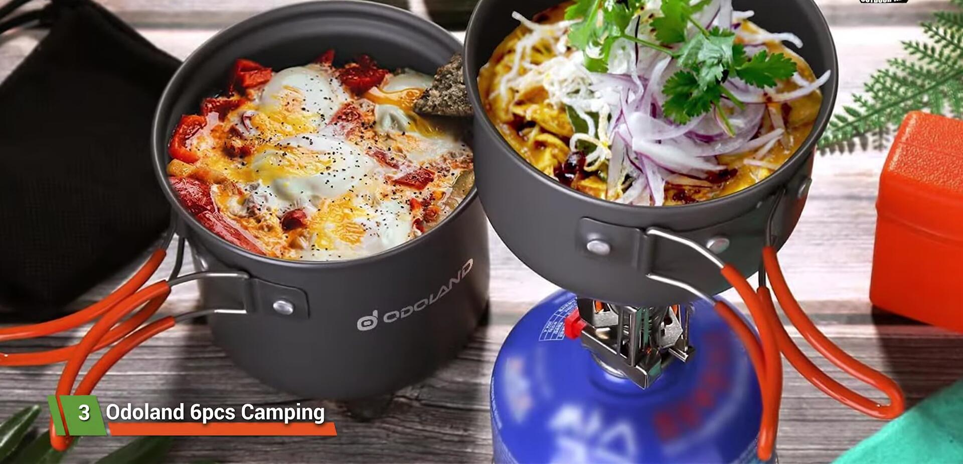 The Odelin six-piece camping cookware set.