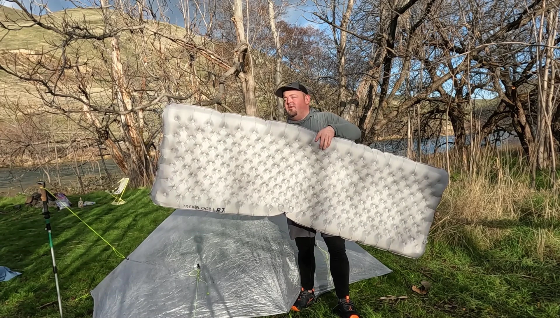 Close-up of the valve system on the sleeping pad.