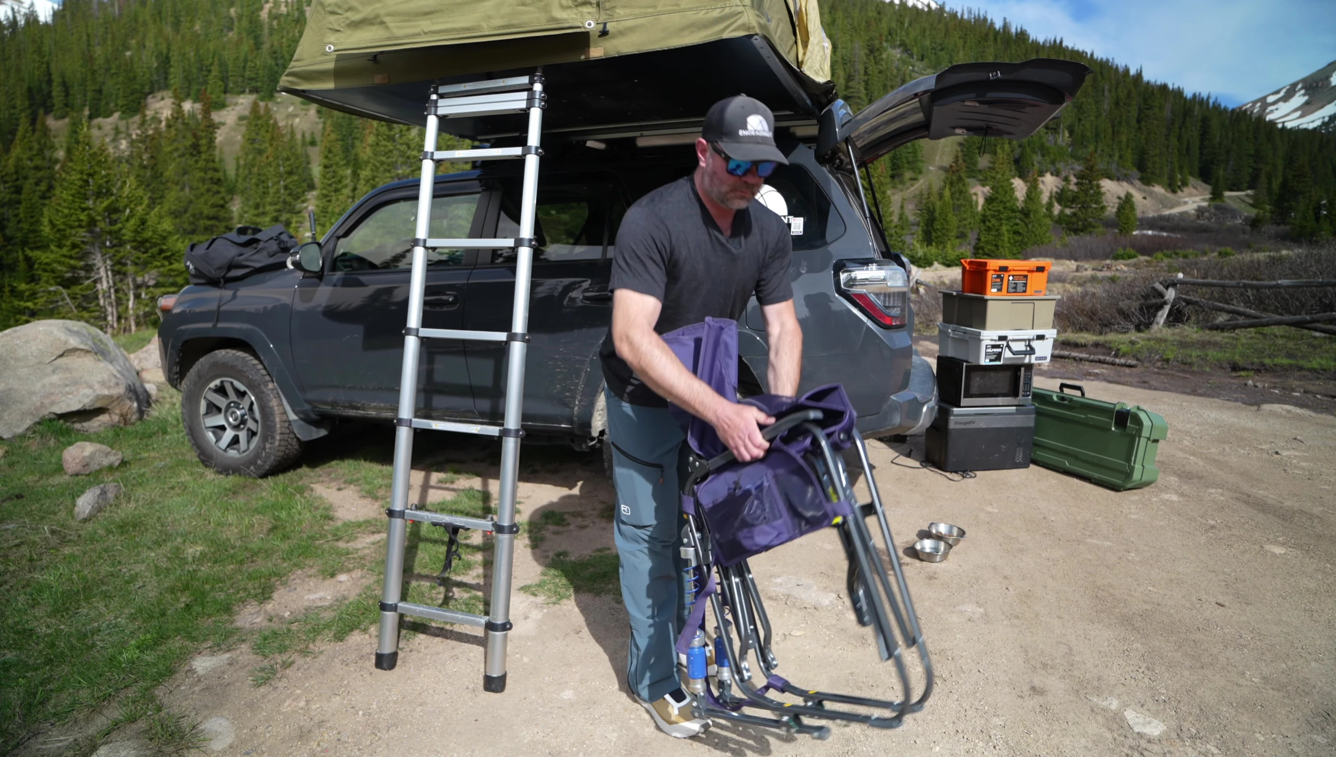 The chair being folded for easy packing