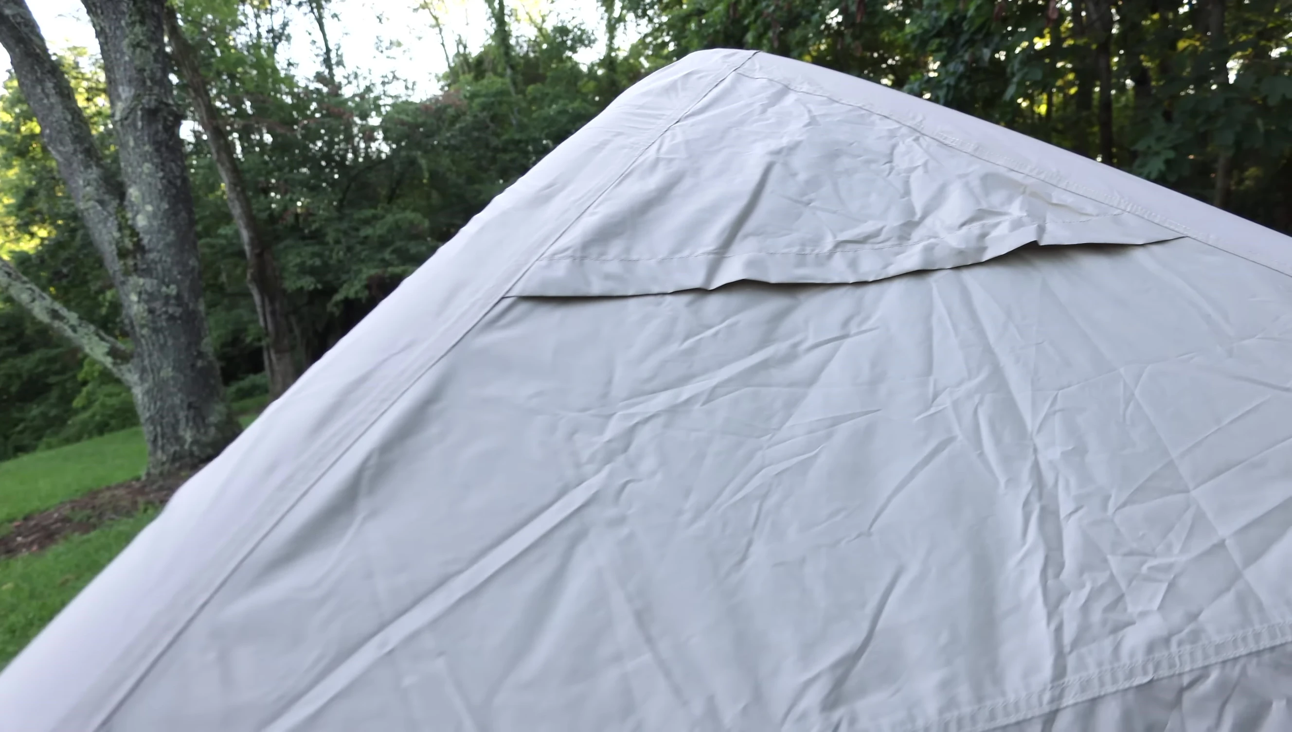 Adjustable guy lines securing the tent.