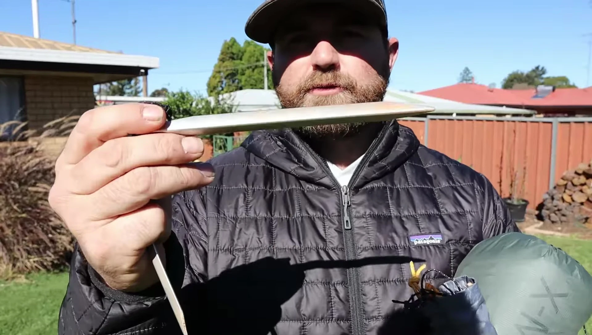 Close-up of the larger and smaller tent pegs.